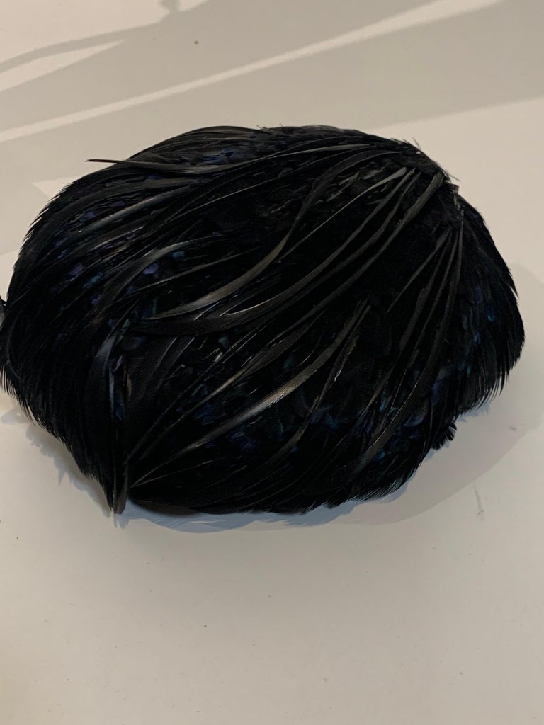 1960 Christian Dior By Marc Bohan Black Feather & Quill Structured Cocktail Hat For Sale 6