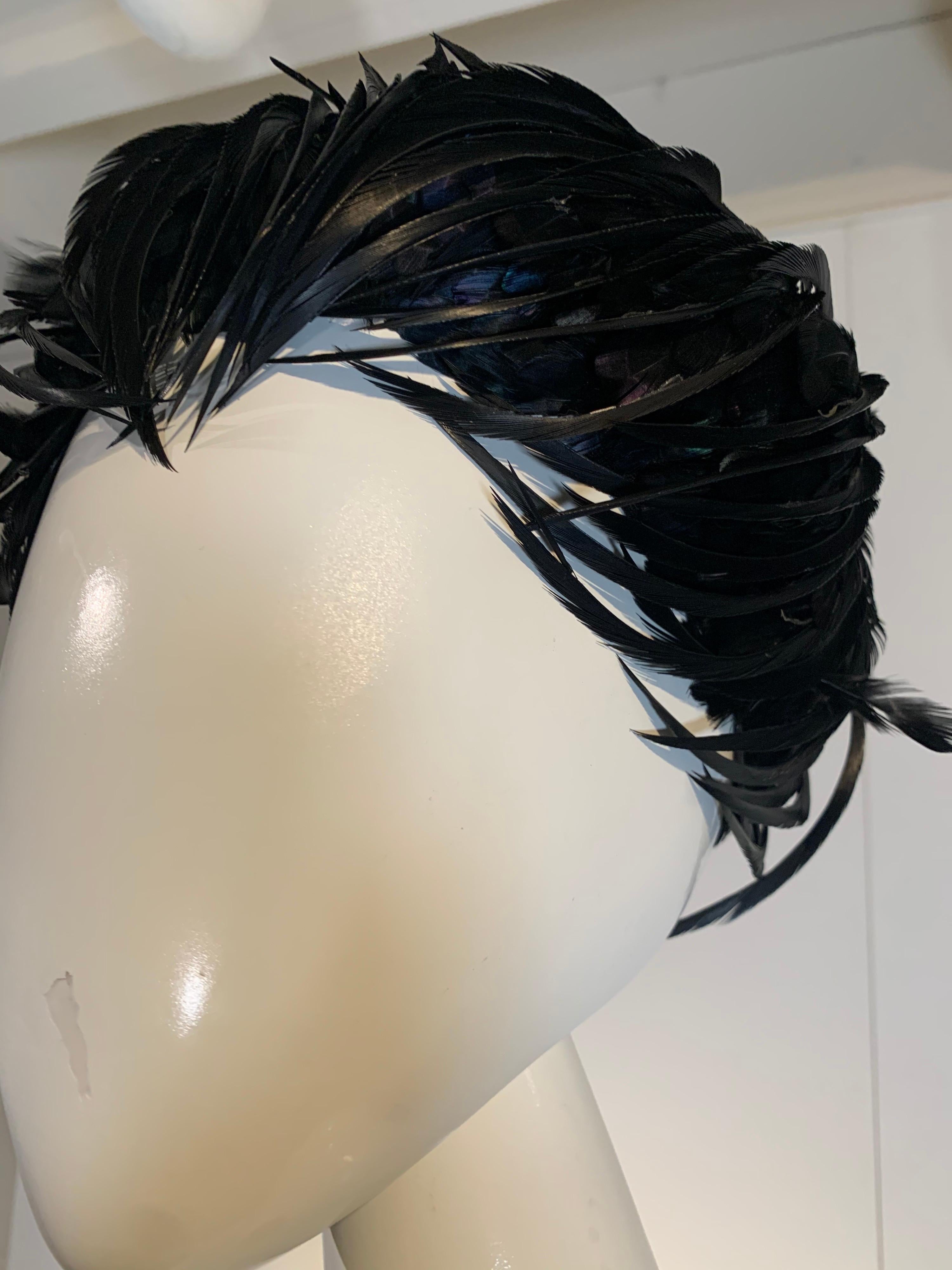 Women's 1960 Christian Dior By Marc Bohan Black Feather & Quill Structured Cocktail Hat For Sale