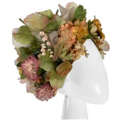 1960 Christian Dior Silk Spring Floral Turban By Marc Bohan Measures 22 Inches