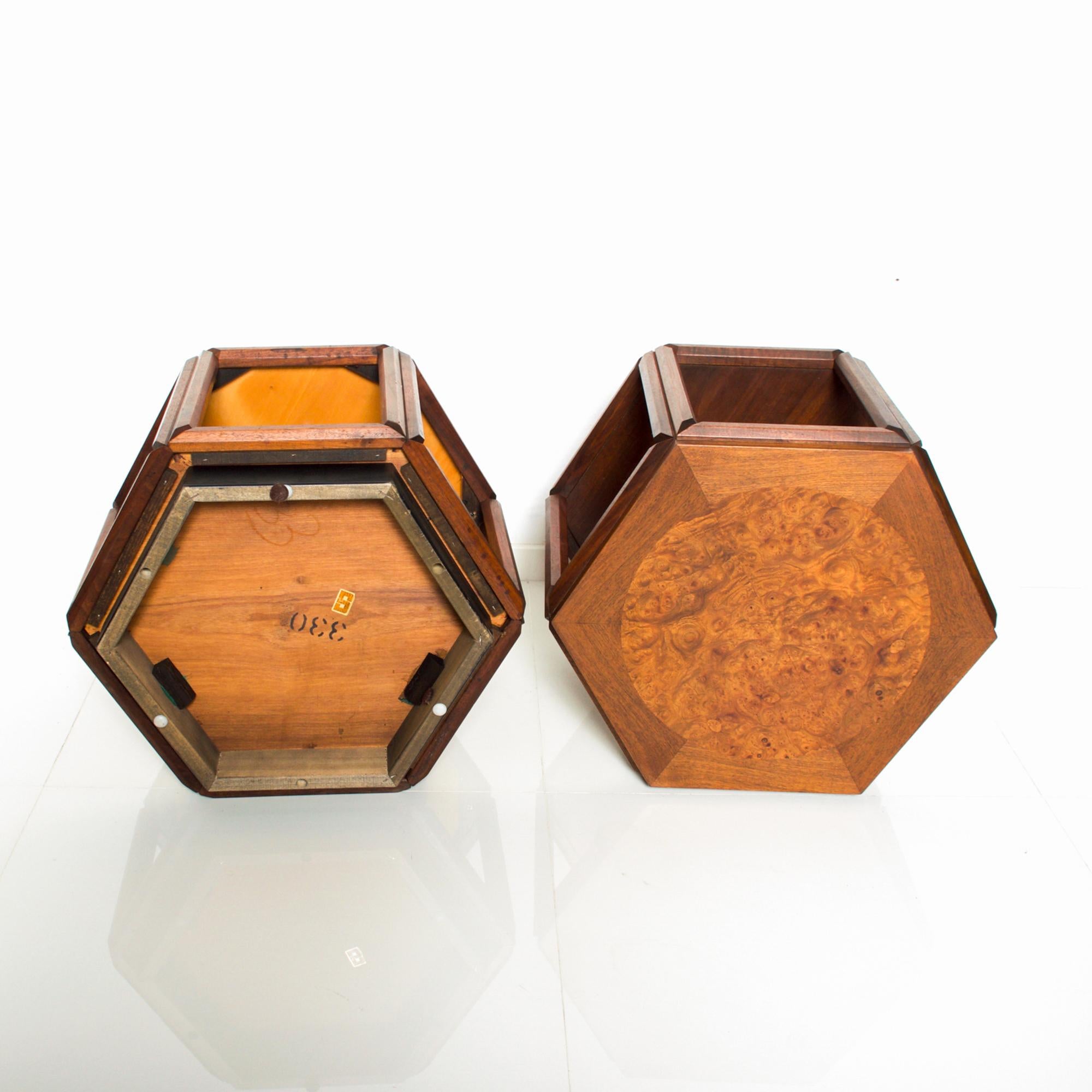 American 1960s John Keal Classic Hexagonal Side Tables Walnut & Burlwood by Brown Saltman