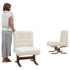 1960 Cream Wood Pair Of Upholstered Armchairs By Ludvik Volak