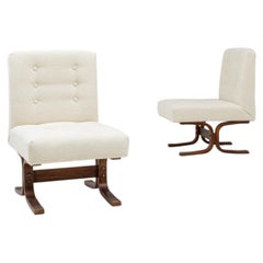 1960 Cream Wood Pair Of Upholstered Armchairs By Ludvik Volak
