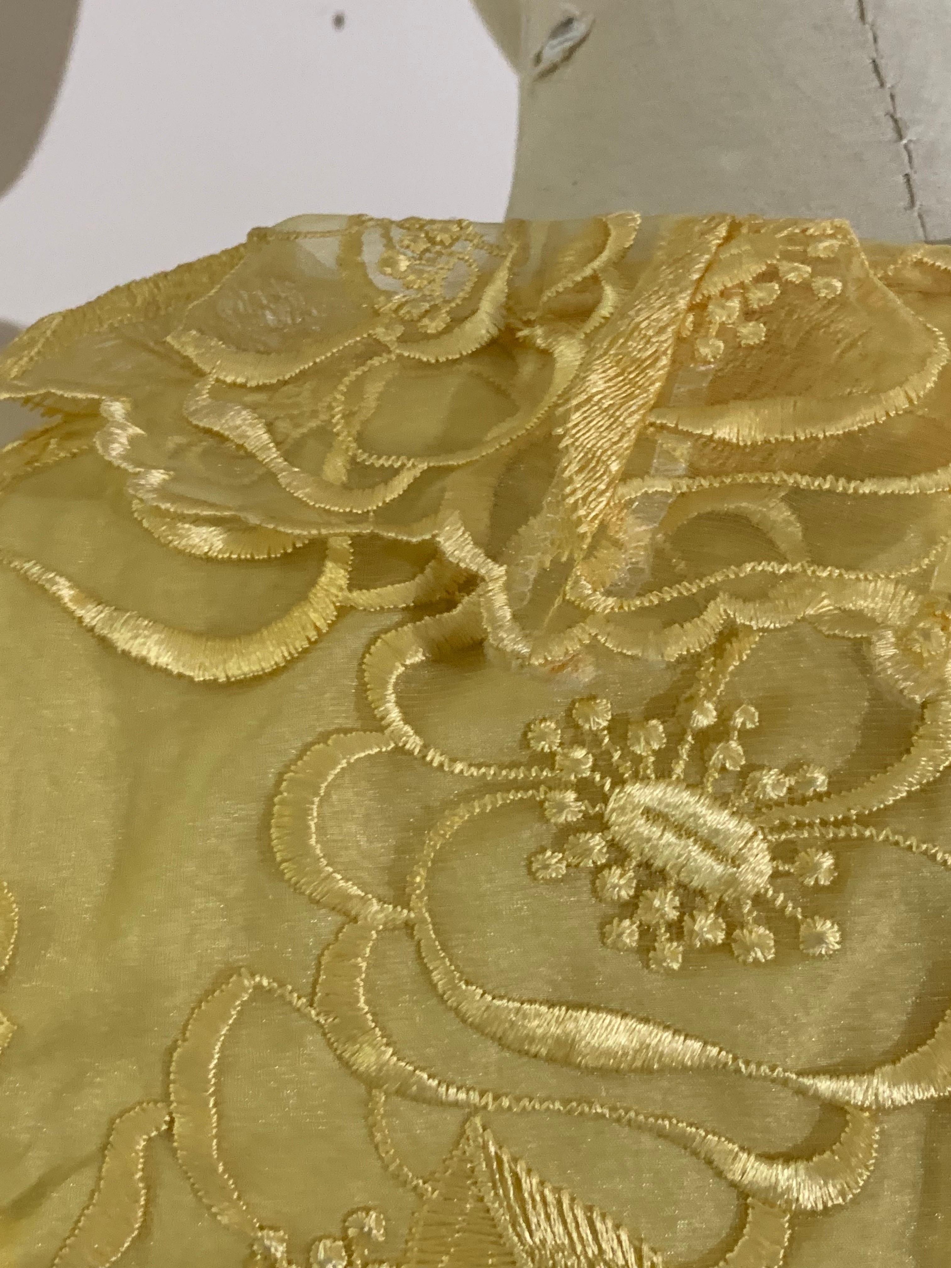 1960 Custom-Made Daffodil Yellow Embroidered Organza Mini Dress w Rhinestones For Sale 4