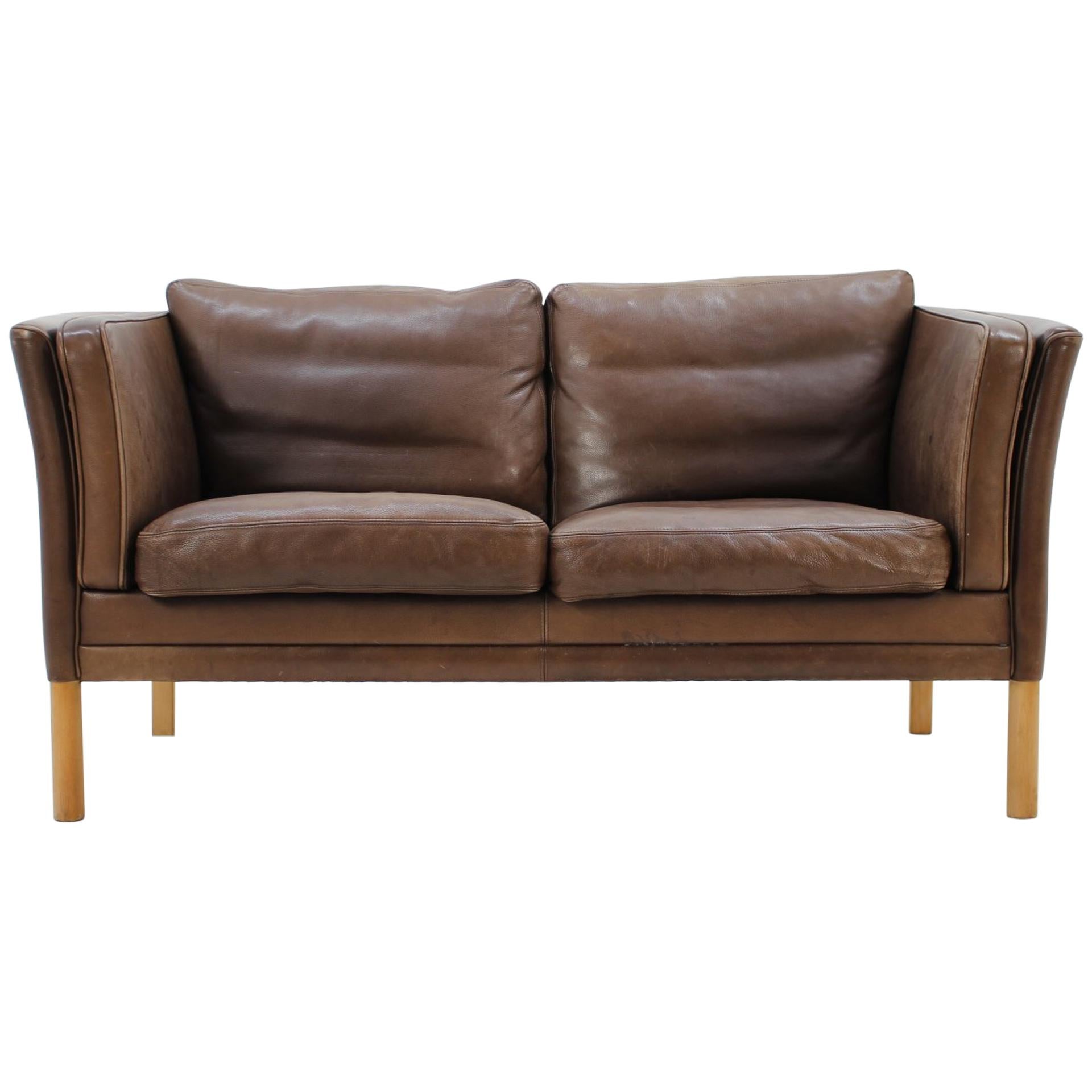 1960 Danish 2-Seat Leather Sofa