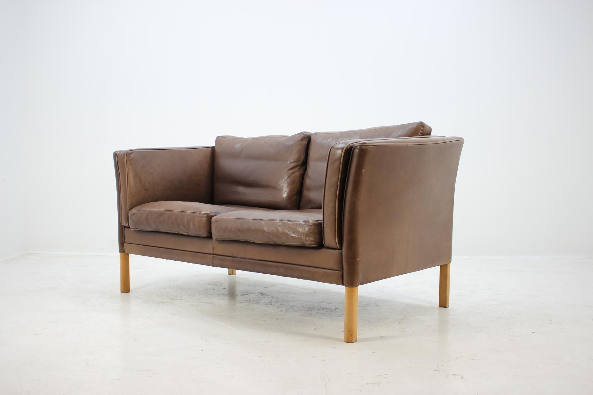 Mid-Century Modern 1960 Danish 2-Seat Leather Sofa