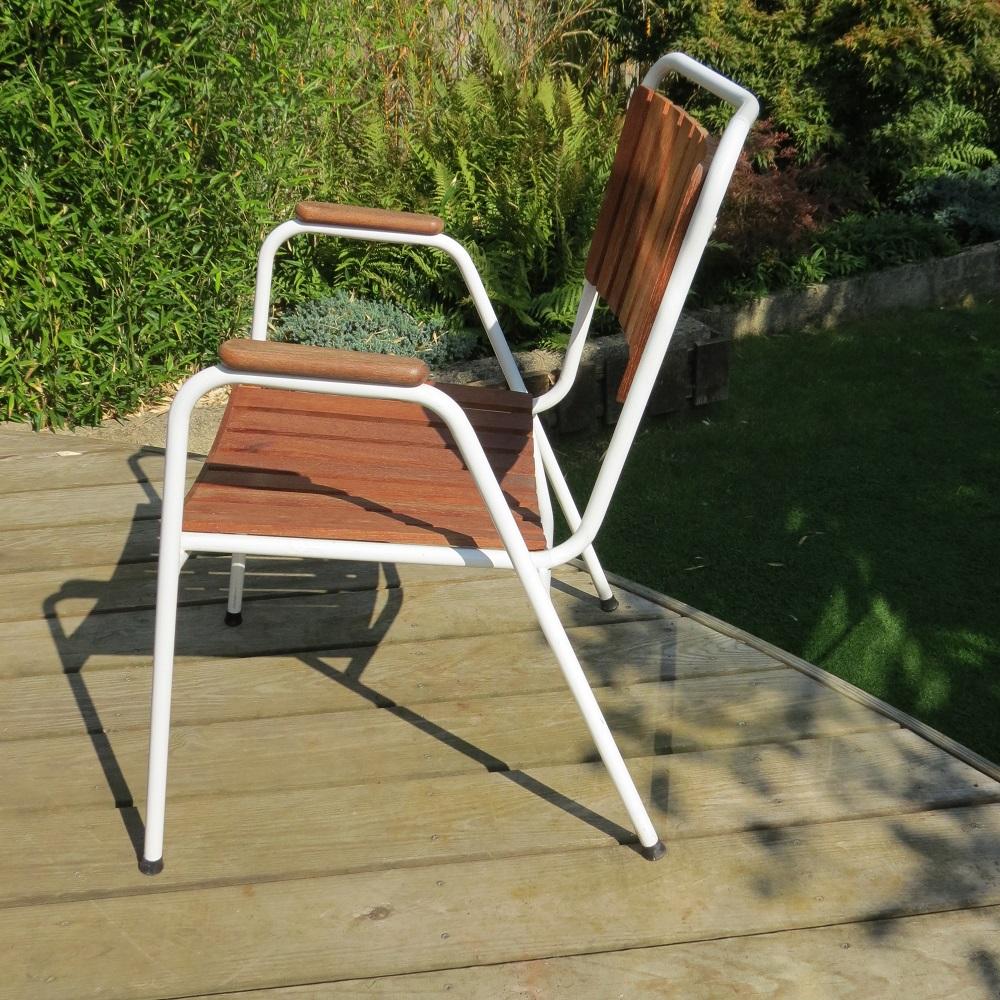 1960 Danish Daneline Garden Teak Table and Set of 4 Stackable Teak Garden Chairs 6