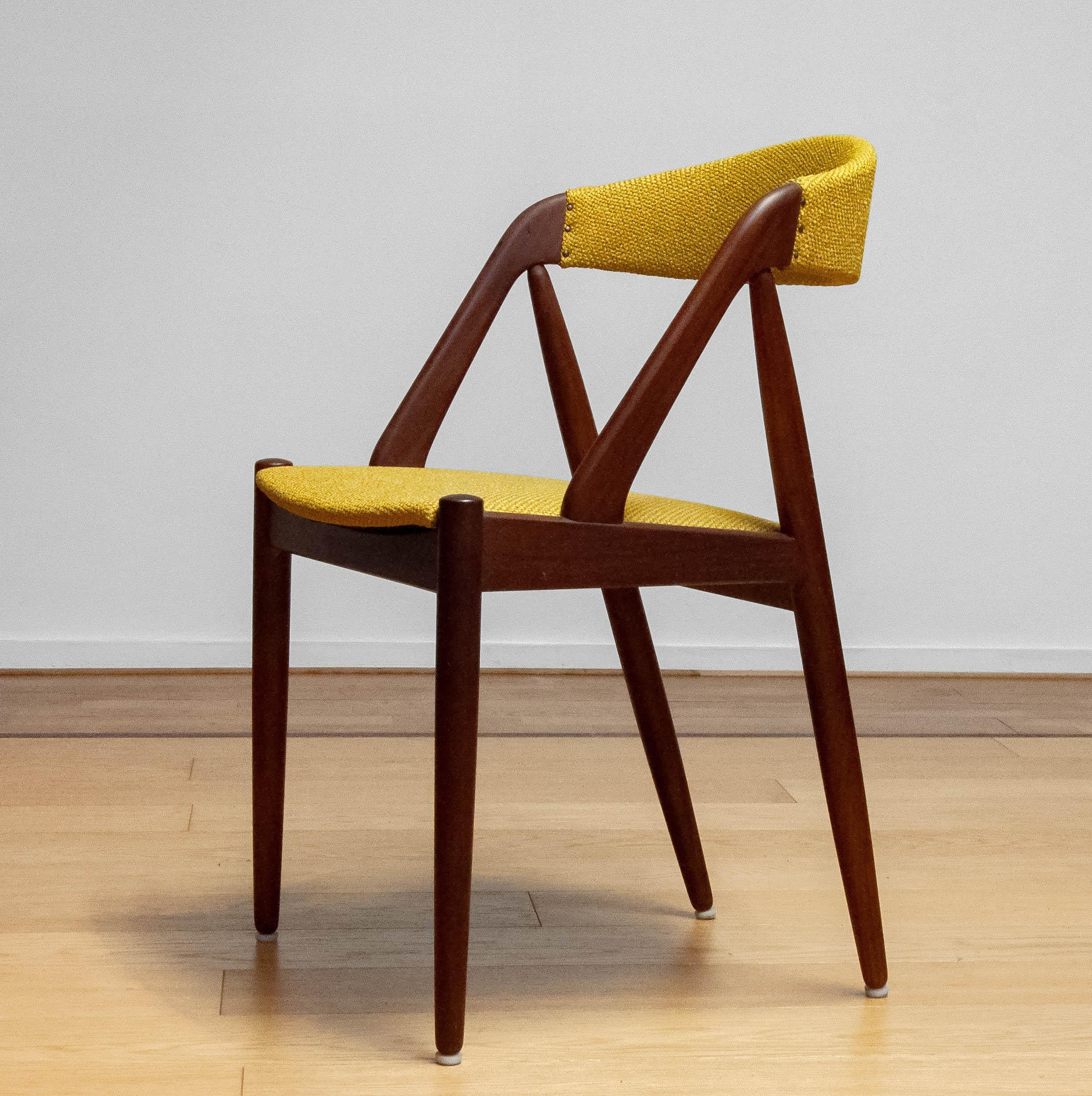 Scandinavian Modern 1960 Danish Yellow Ochre Upholstered Dining Chairs 'Model 31' by Kai Kristiansen For Sale
