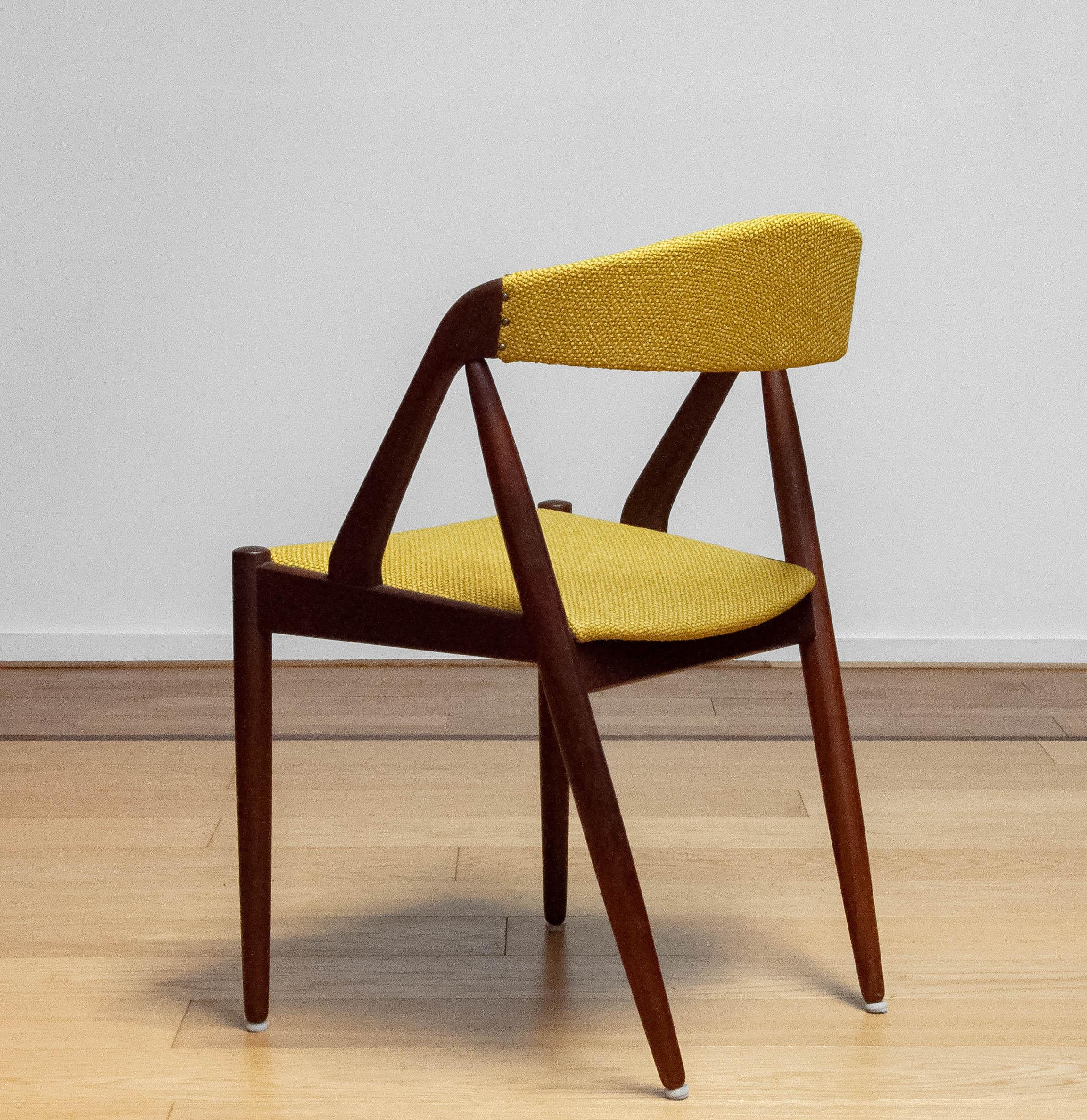Mid-20th Century 1960 Danish Yellow Ochre Upholstered Dining Chairs 'Model 31' by Kai Kristiansen For Sale