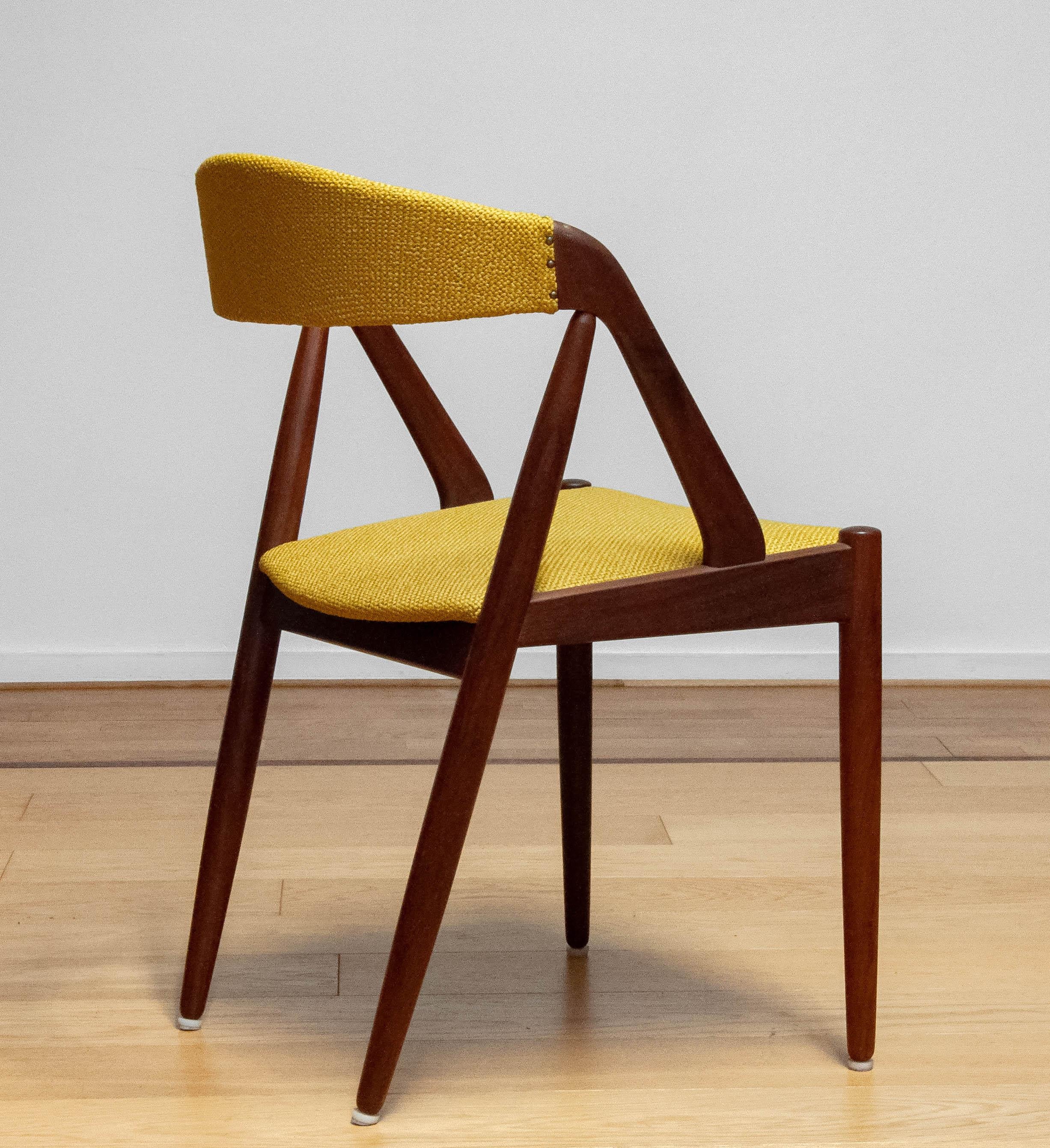Fabric 1960 Danish Yellow Ochre Upholstered Dining Chairs 'Model 31' by Kai Kristiansen For Sale