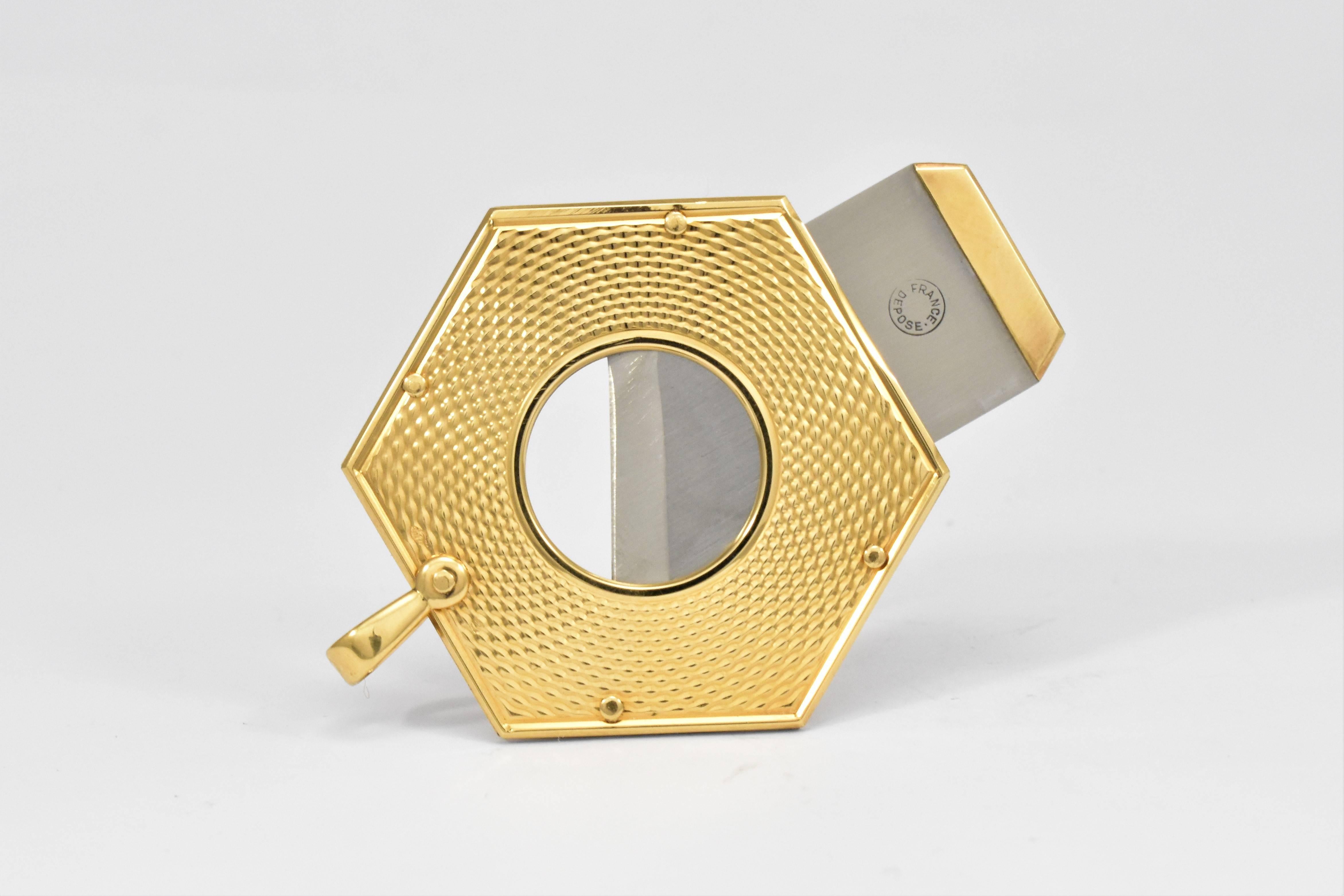 Mid-Century Modern 1960 Eloi Gold Cigar Cutter Hexagon 'Tested 18-Karat'