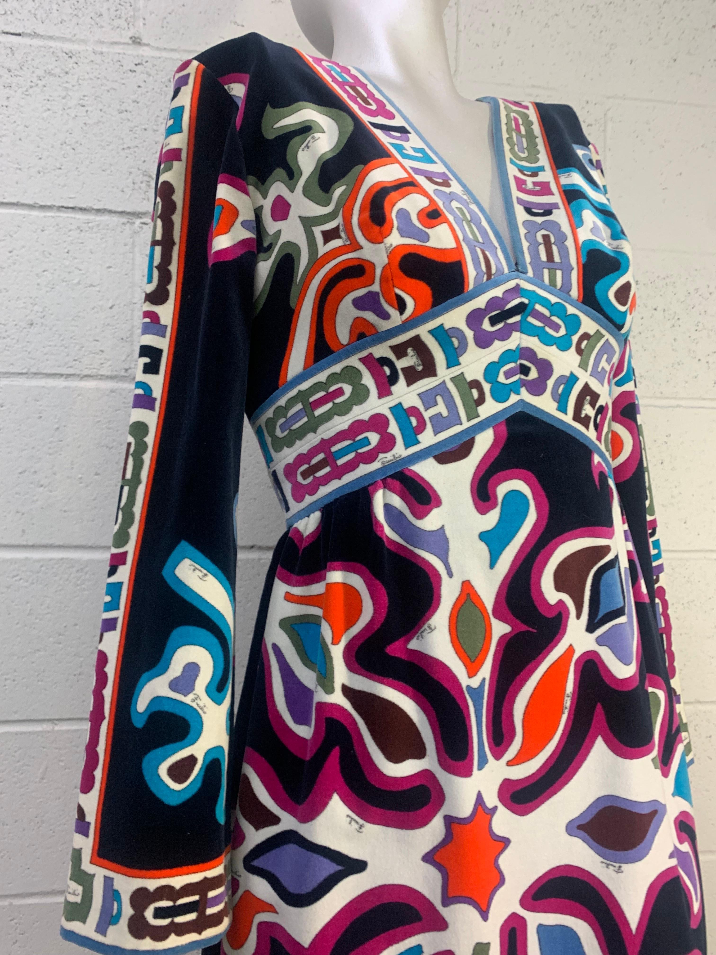 1960 Emilio Pucci Cotton Velveteen Colorful Print Knee-Length Mod Dress  In Excellent Condition In Gresham, OR