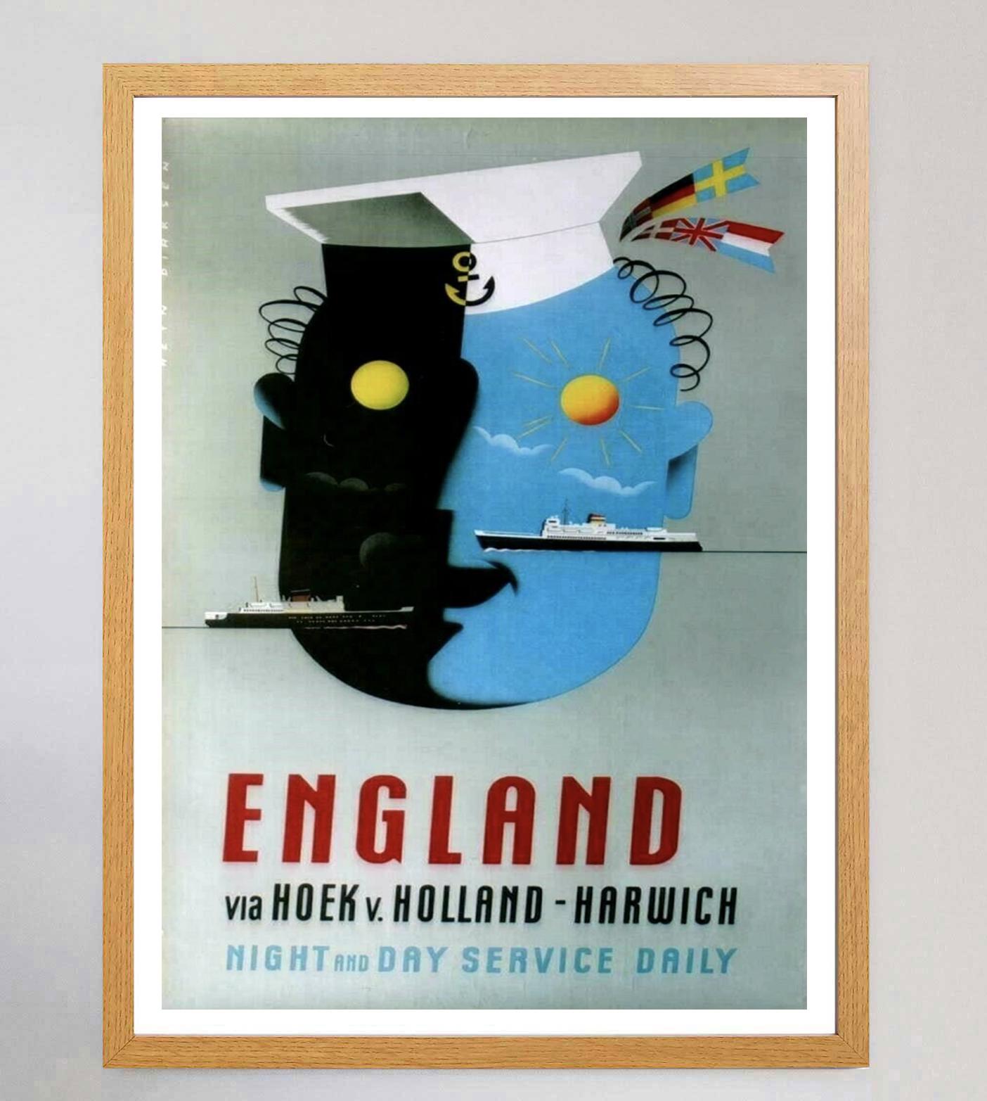 Dutch 1960 England, Night and Day Service Daily Original Vintage Poster For Sale