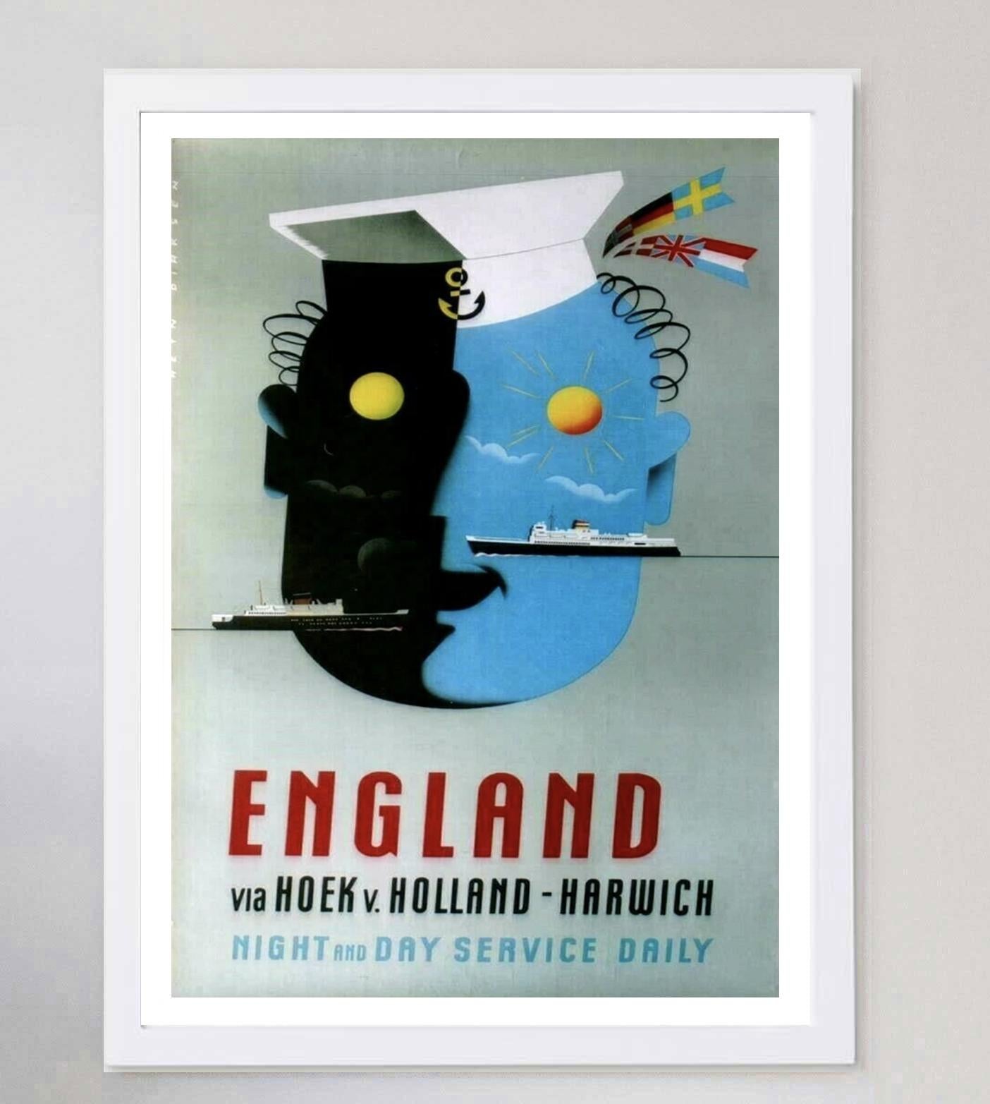 1960 England, Night and Day Service Daily Original Vintage Poster In Good Condition For Sale In Winchester, GB