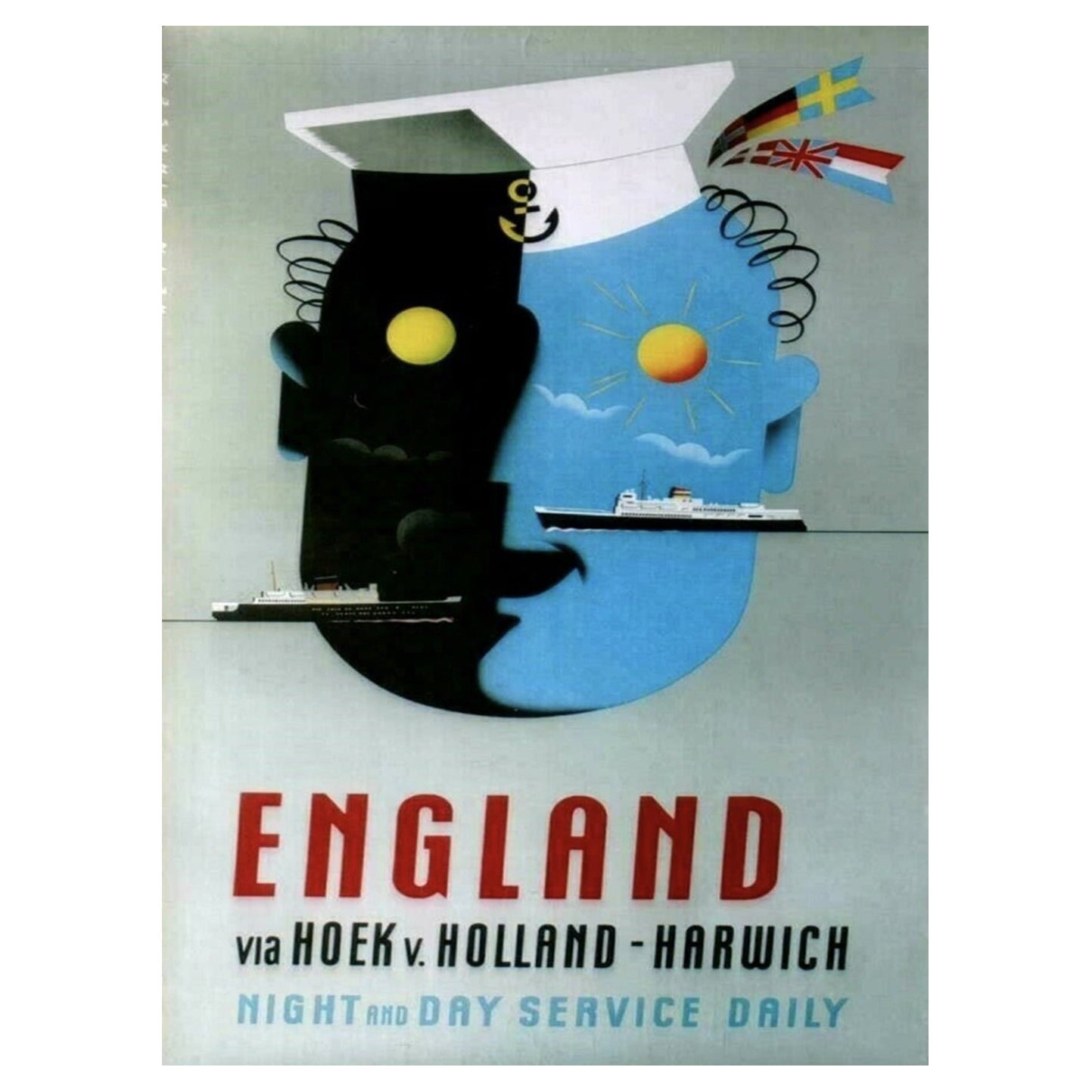 1960 Inghilterra - Servizio notturno e diurno giornaliero Poster originale d'epoca in vendita