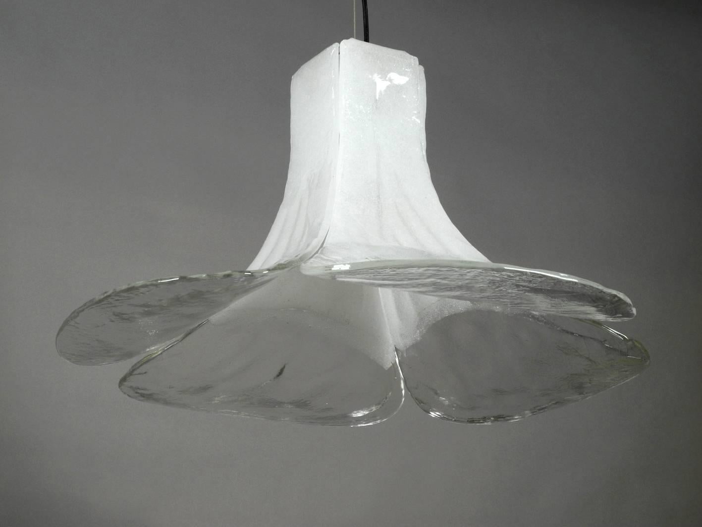 Space Age 1960 Extra Large Mazzega Vetri Murano Glass Flower Ceiling Lamp