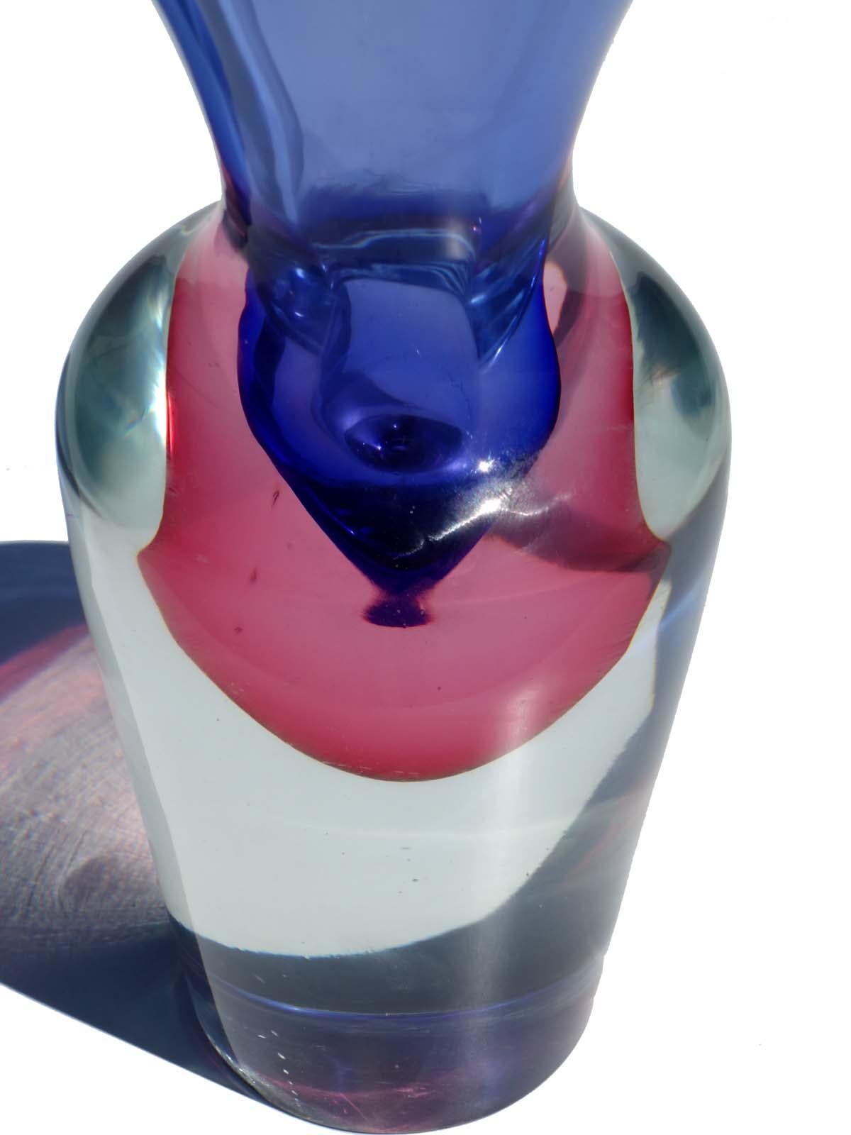 1960 Flavio Poli Seguso 'Sommerso' Jarrón de Murano Rosa Violeta Moderno de mediados de siglo en venta