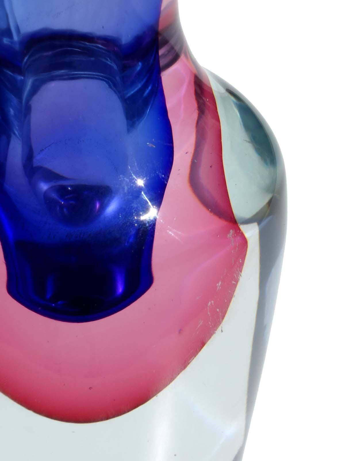 1960 Flavio Poli Seguso 'Sommerso' Jarrón de Murano Rosa Violeta Italian en venta