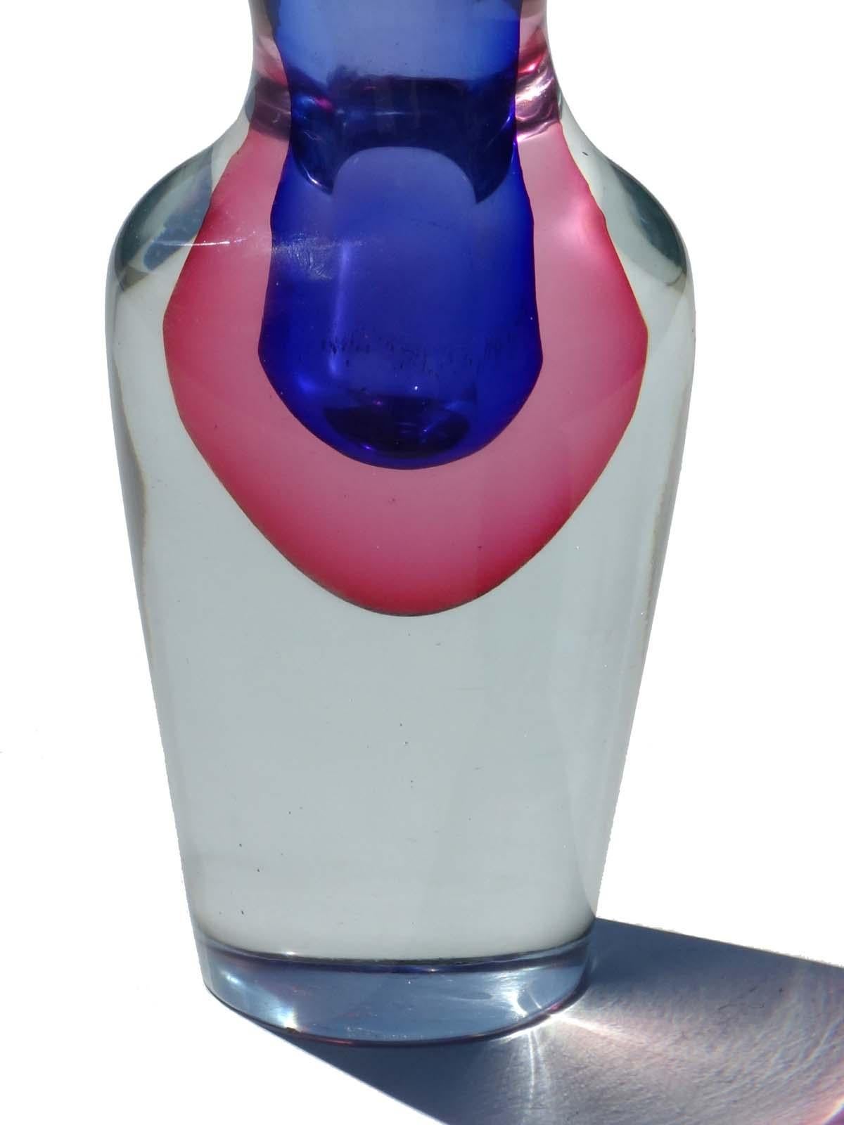 1960 Flavio Poli Seguso 'Sommerso' Jarrón de Murano Rosa Violeta en Bueno estado para la venta en Brescia, IT