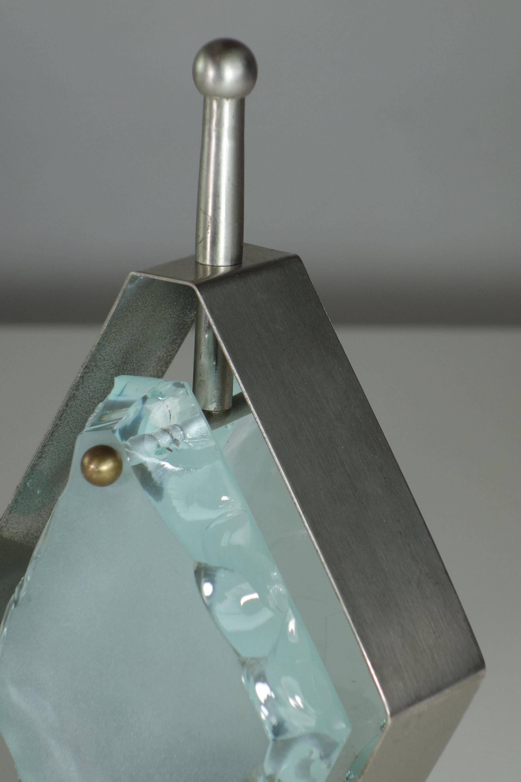 Metal 1960 Fontana Arte Italian Design Space Age Glass Nickel Brass 2 Table Lamps For Sale