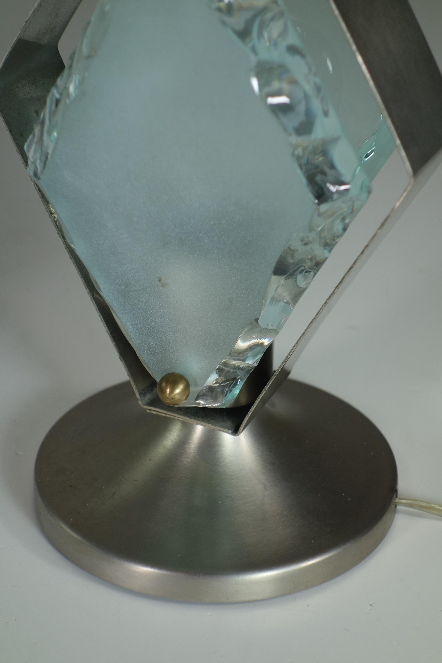 1960 Fontana Arte Italian Design Space Age Glass Nickel Brass 2 Table Lamps For Sale 2