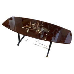 1960 Fontana Arte Style Mid-Century Modern Reverse Painted Glass Side Table