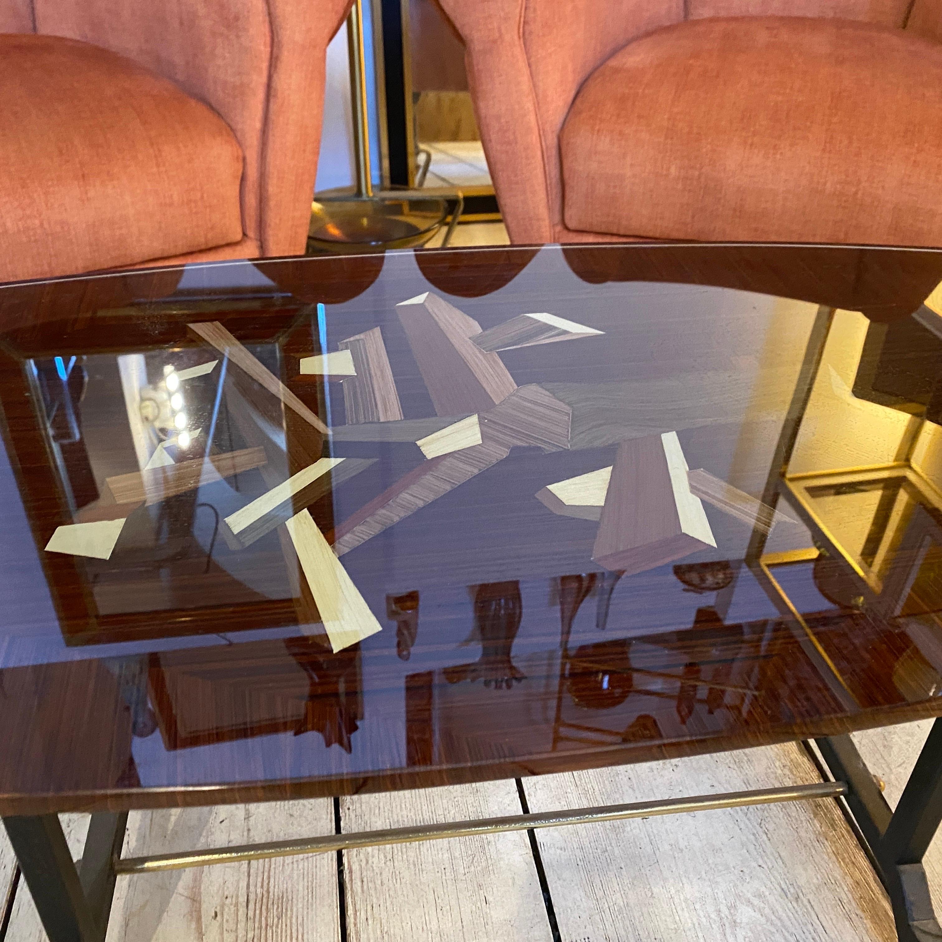 1960 Fontana Arte Style Mid-Century Modern Reverse Painted Glass Side Table 1