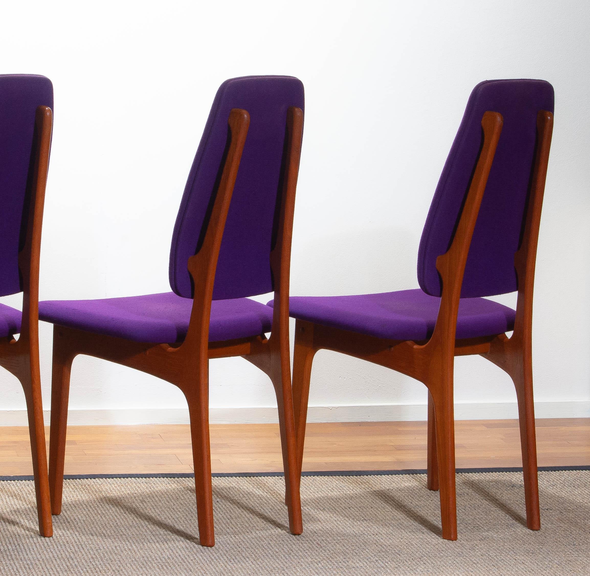 1960, Four Slim Teak High Back Dinning Chairs by Erik Buch for O.D. Möbler 4
