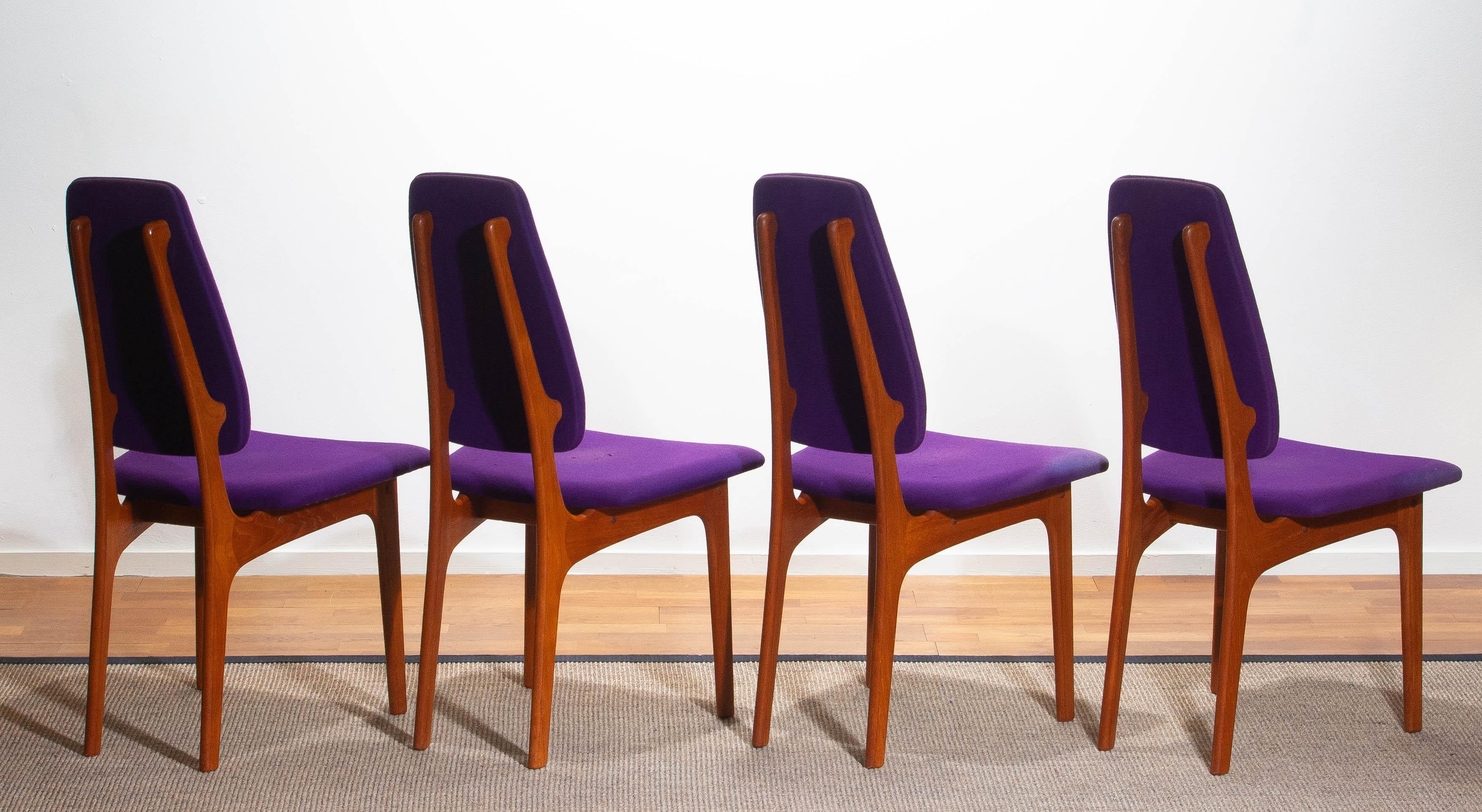 1960, Four Slim Teak High Back Dinning Chairs by Erik Buch for O.D. Möbler 4