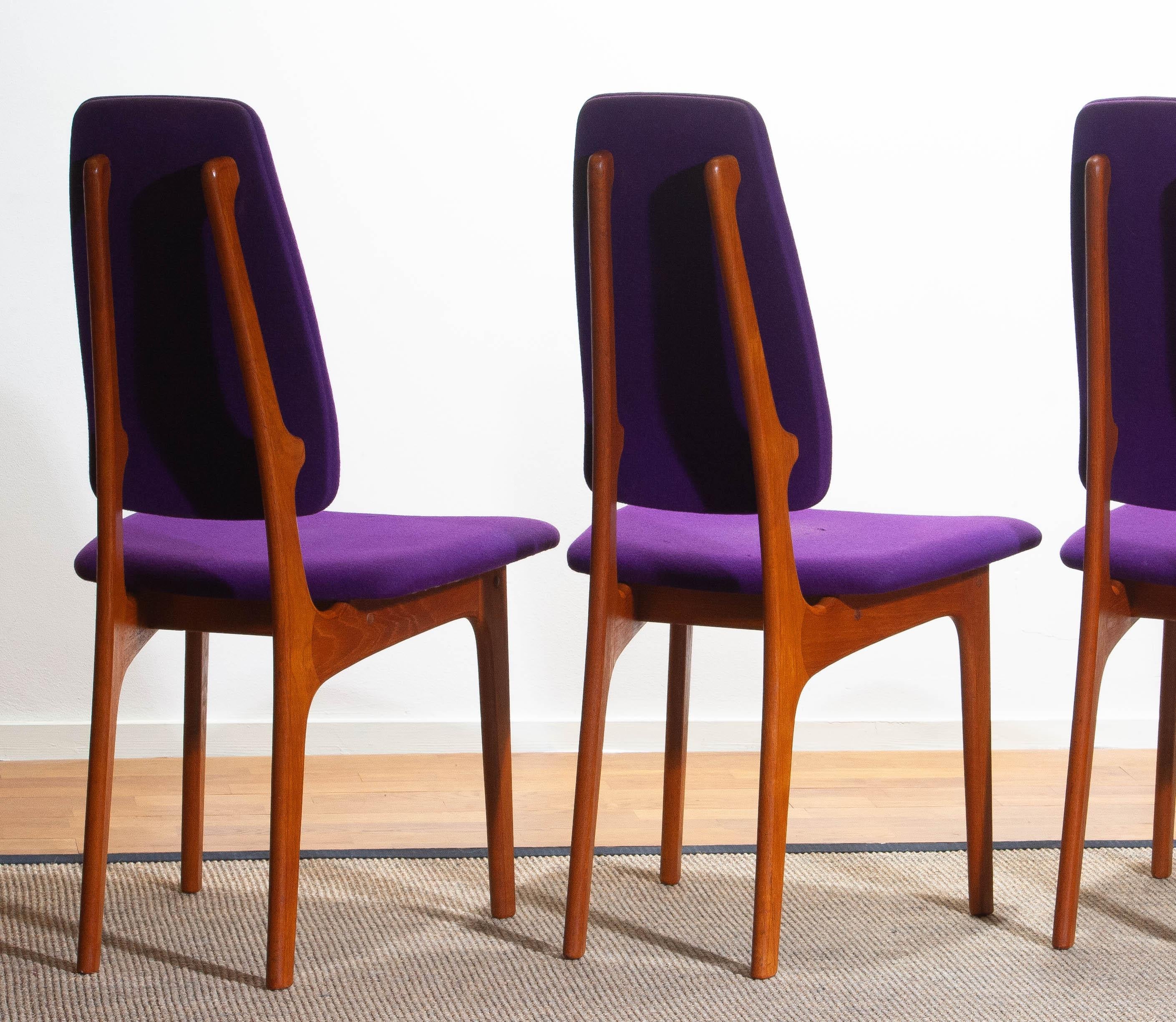 1960, Four Slim Teak High Back Dinning Chairs by Erik Buch for O.D. Möbler 5