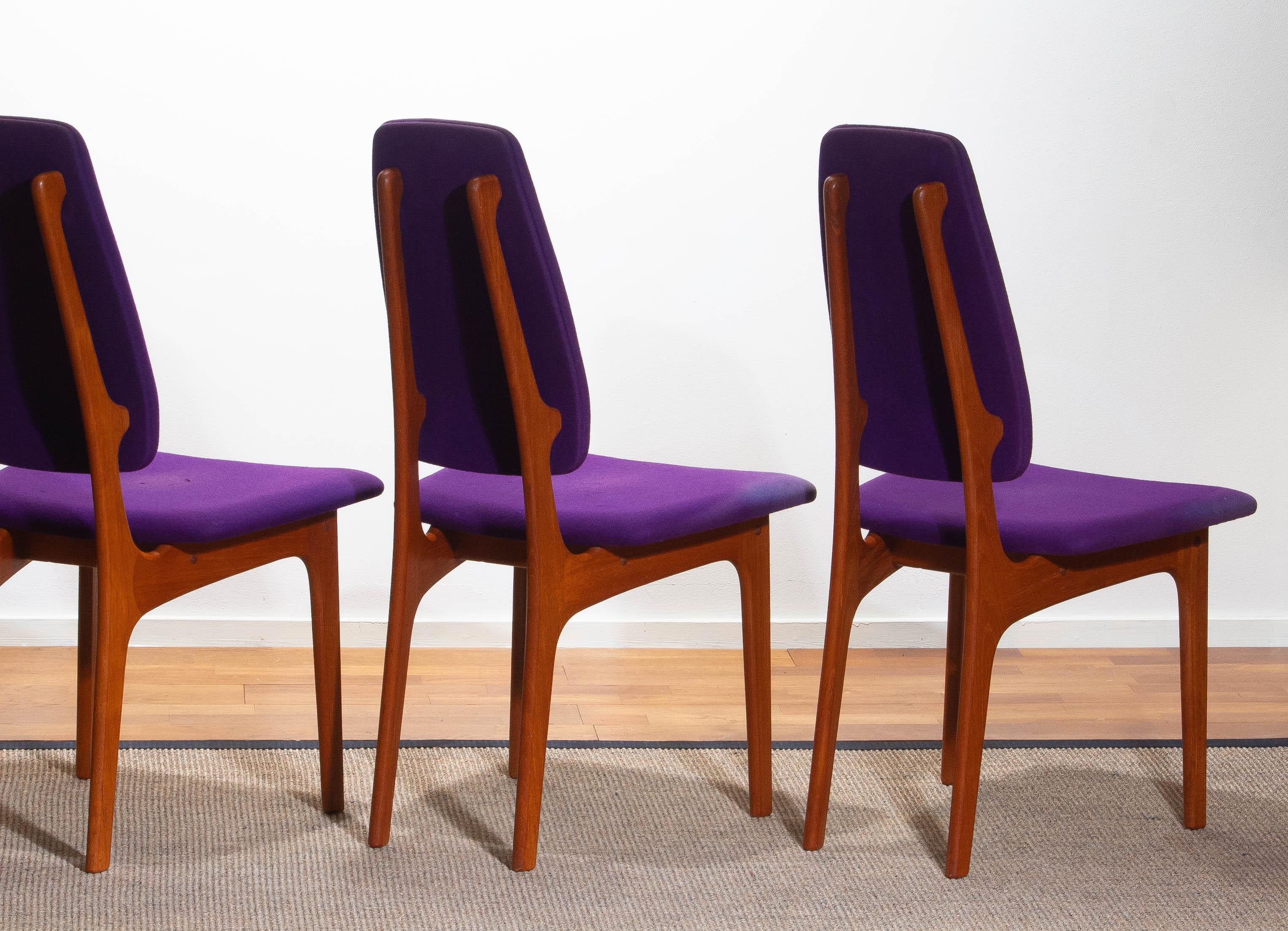 1960, Four Slim Teak High Back Dinning Chairs by Erik Buch for O.D. Möbler 6