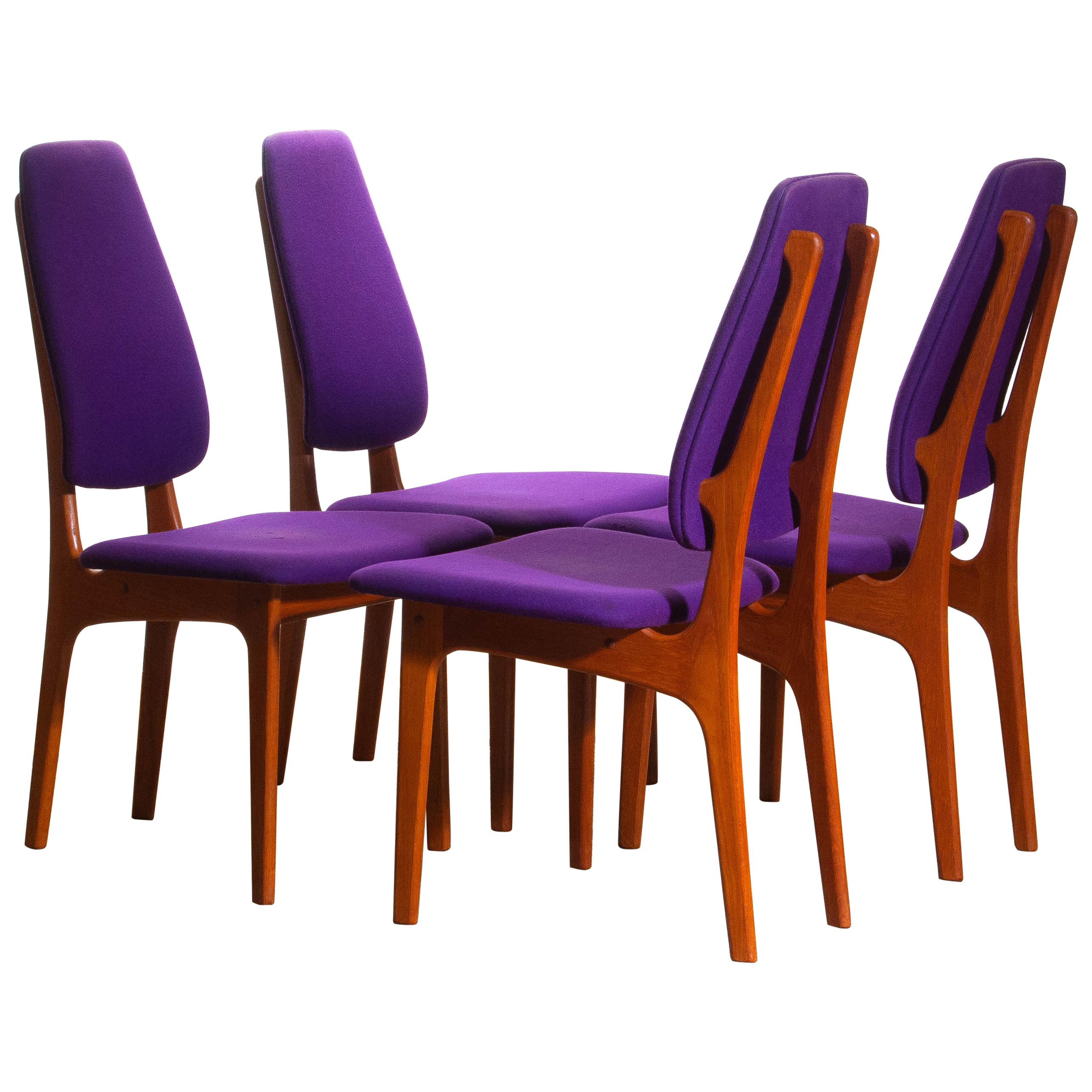 Mid-Century Modern 1960, Four Slim Teak High Back Dinning Chairs by Erik Buch for O.D. Möbler