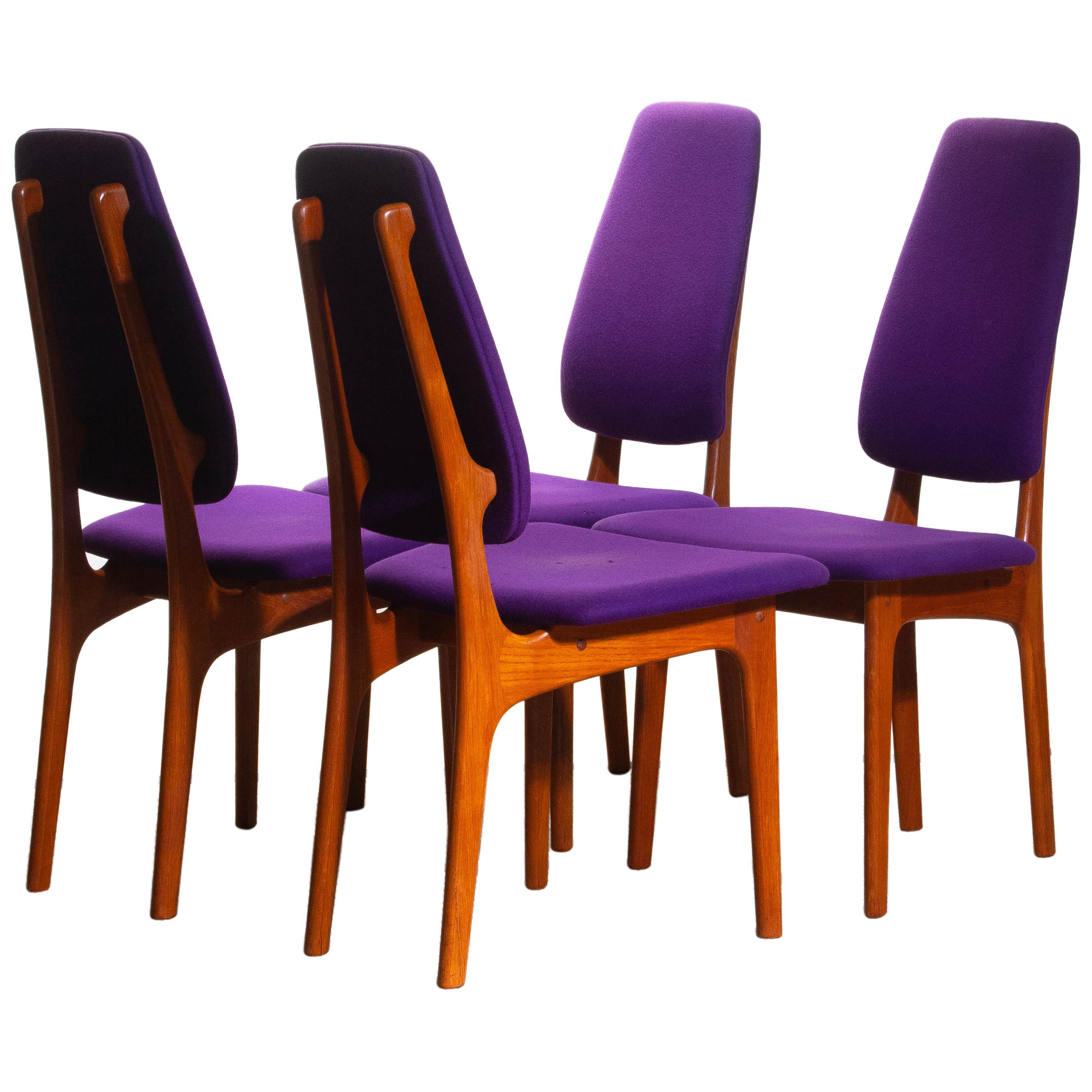 Mid-Century Modern 1960, Four Slim Teak High Back Dinning Chairs by Erik Buch for O.D. Möbler