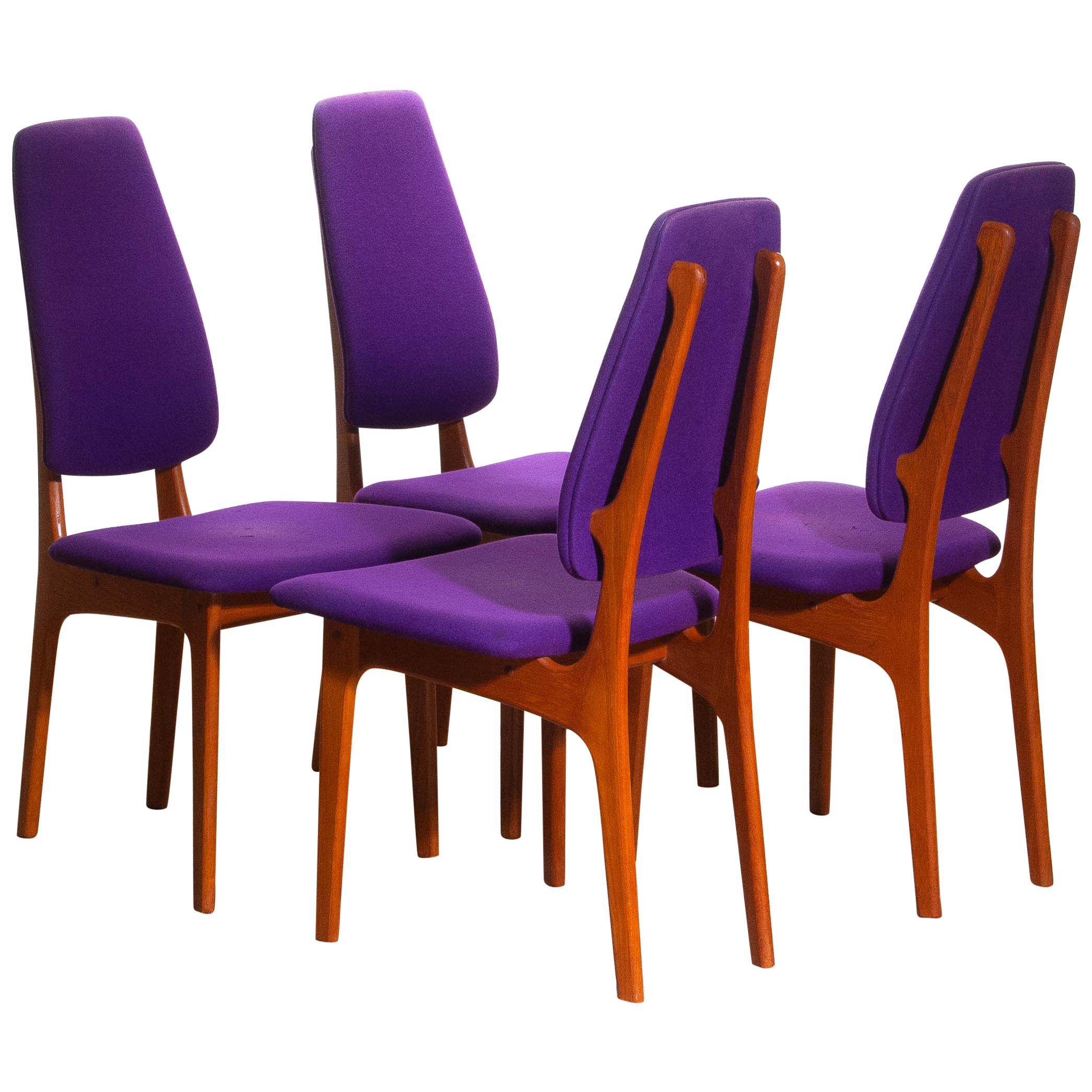 Danish 1960, Four Slim Teak High Back Dinning Chairs by Erik Buch for O.D. Möbler