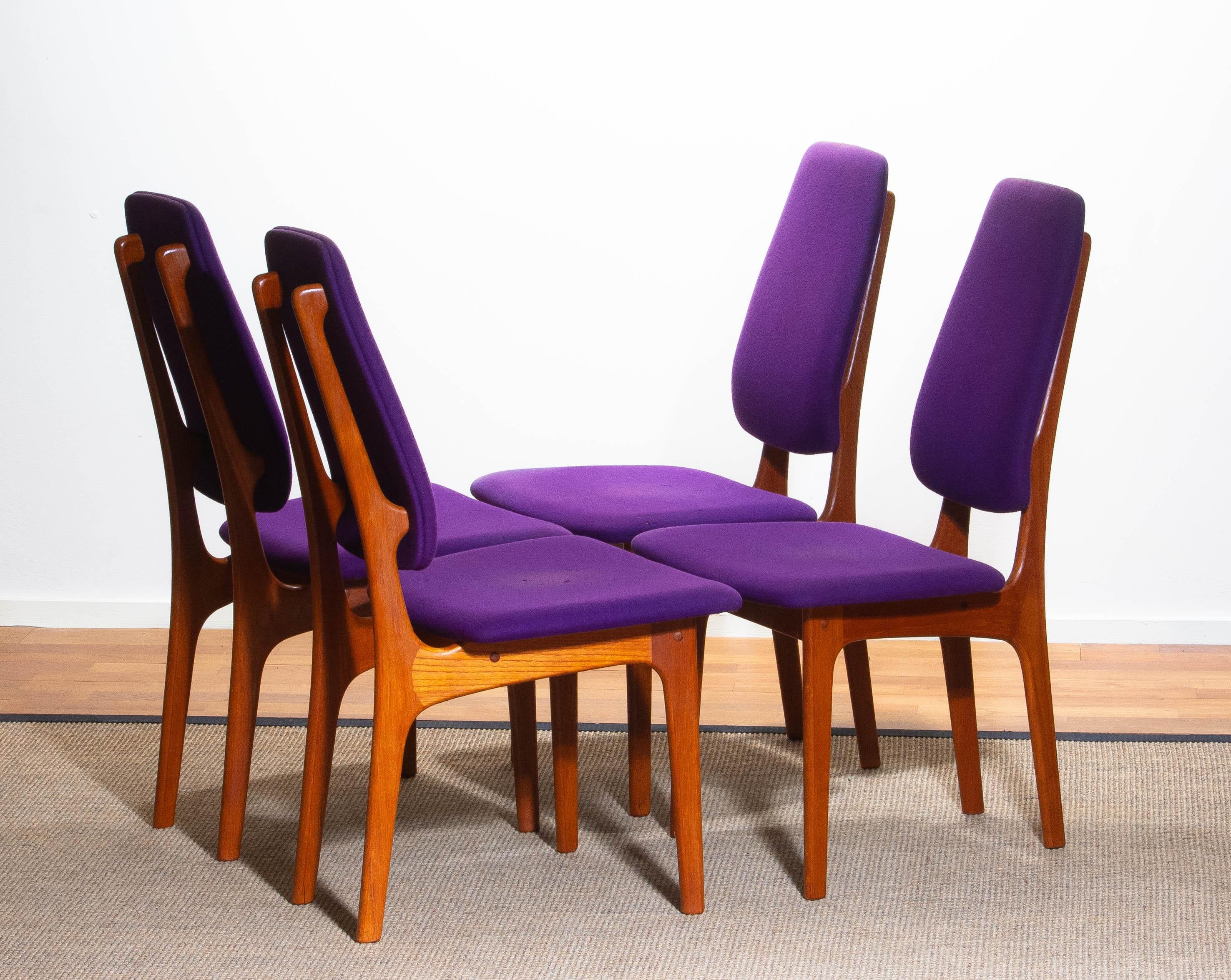 Danish 1960, Four Slim Teak High Back Dinning Chairs by Erik Buch for O.D. Möbler