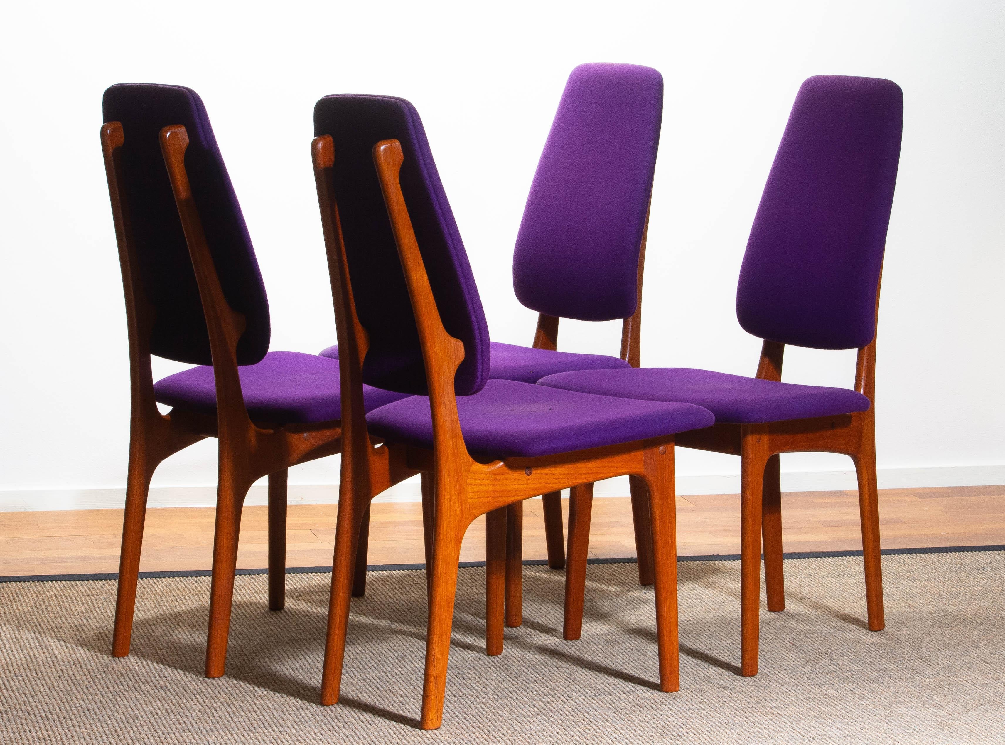 1960, Four Slim Teak High Back Dinning Chairs by Erik Buch for O.D. Möbler 1