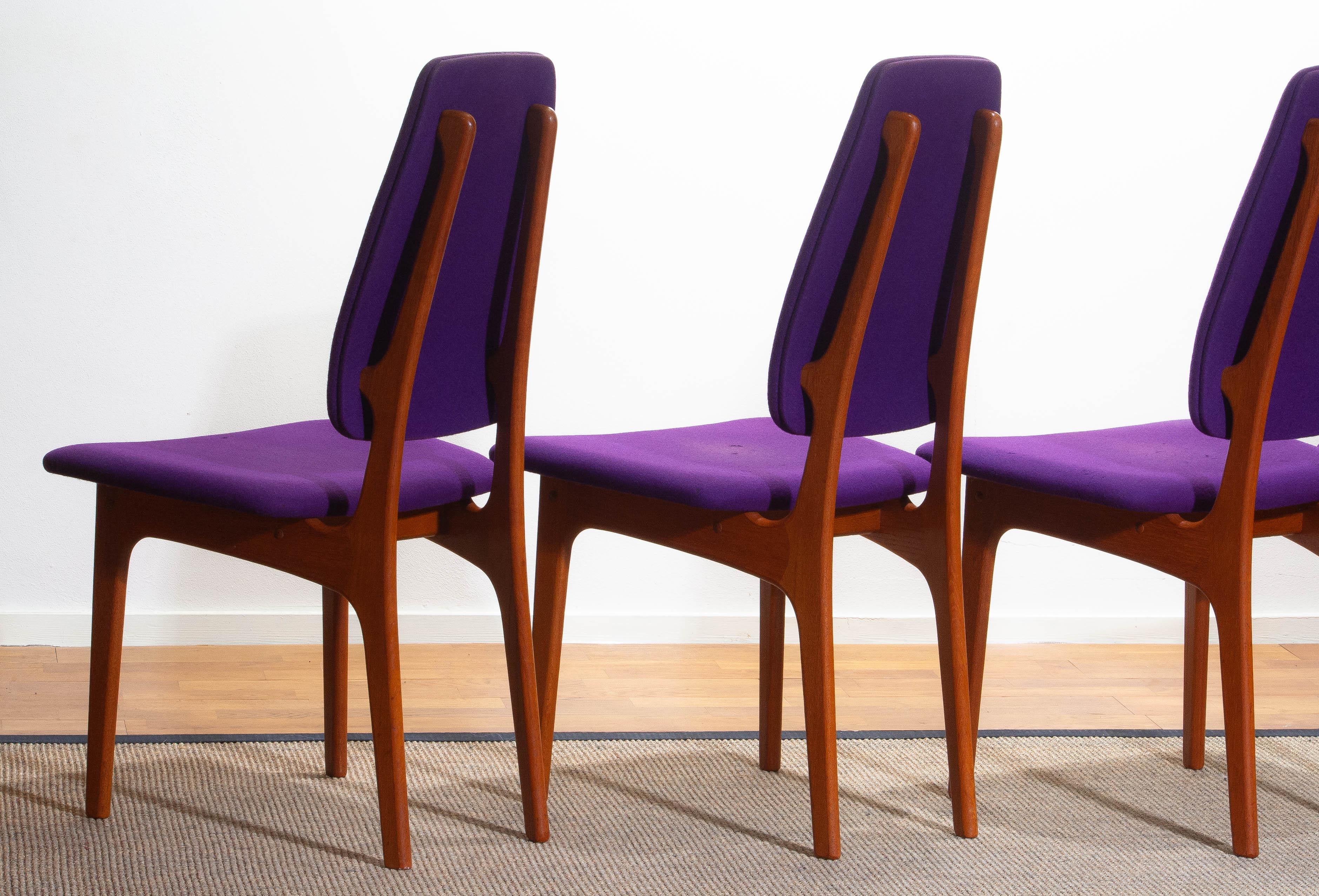 1960, Four Slim Teak High Back Dinning Chairs by Erik Buch for O.D. Möbler 1