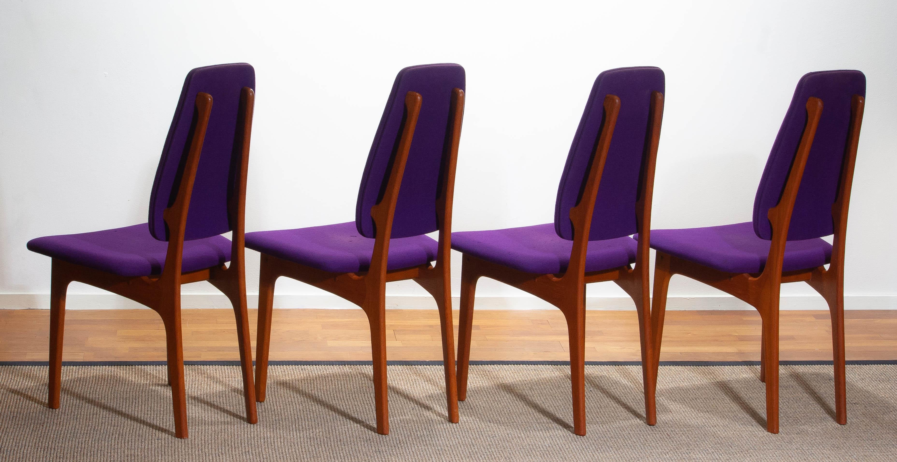 1960, Four Slim Teak High Back Dinning Chairs by Erik Buch for O.D. Möbler 2