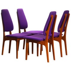 1960, Four Slim Teak High Back Dinning Chairs by Erik Buch for O.D. Möbler