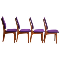 1960, Four Slim Teak High Back Dinning Chairs by Erik Buch for O.D. Möbler