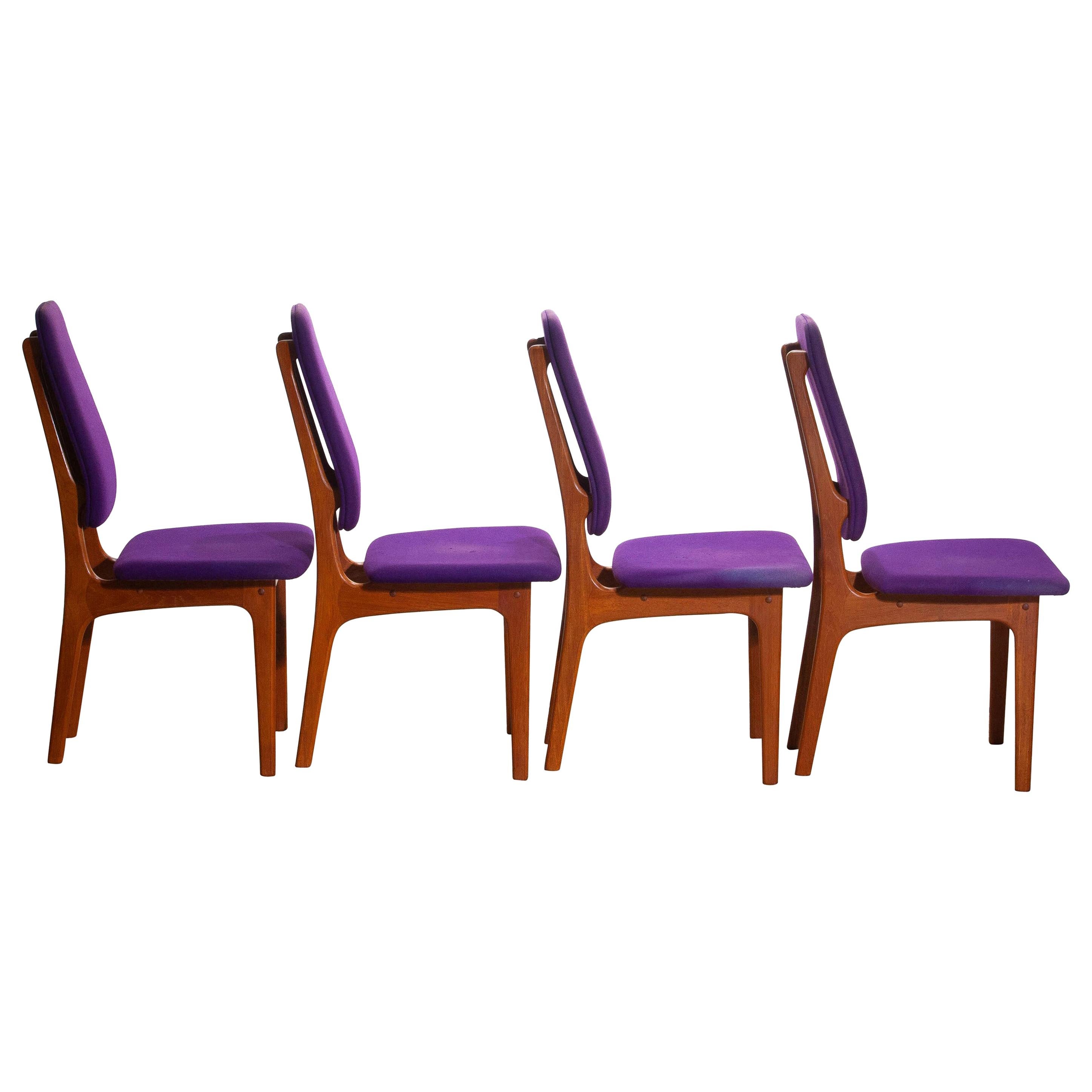 1960, Four Slim Teak High Back Dinning Chairs by Erik Buch for O.D. M�öbler