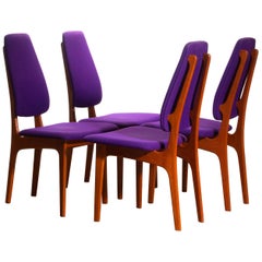 1960, Four Slim Teak High Back Dinning Chairs by Erik Buch for O.D. Möbler