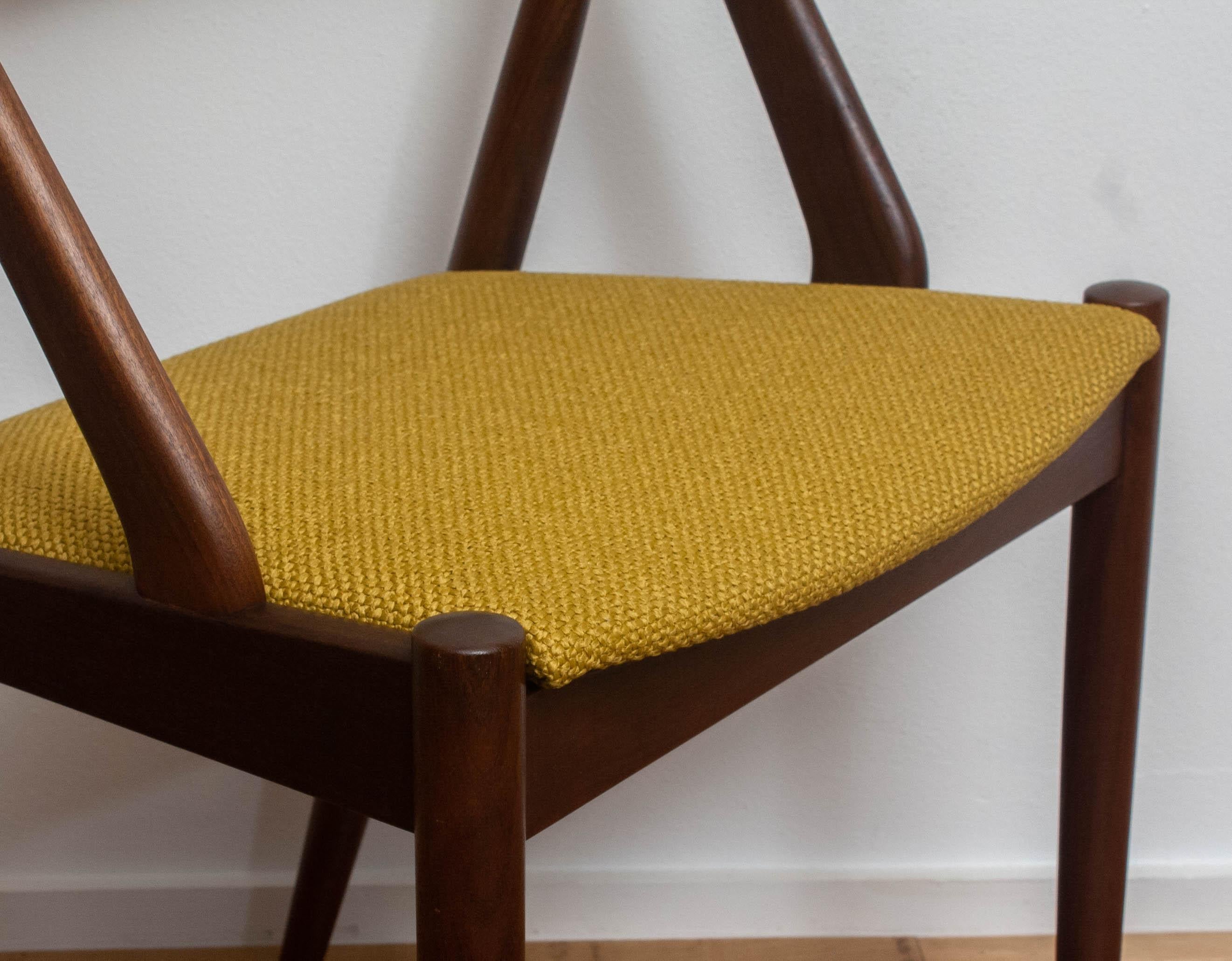 1960 Four Walnut Dining Chairs in Ochre Model 31 by Kai Kristiansen, Denmark 7