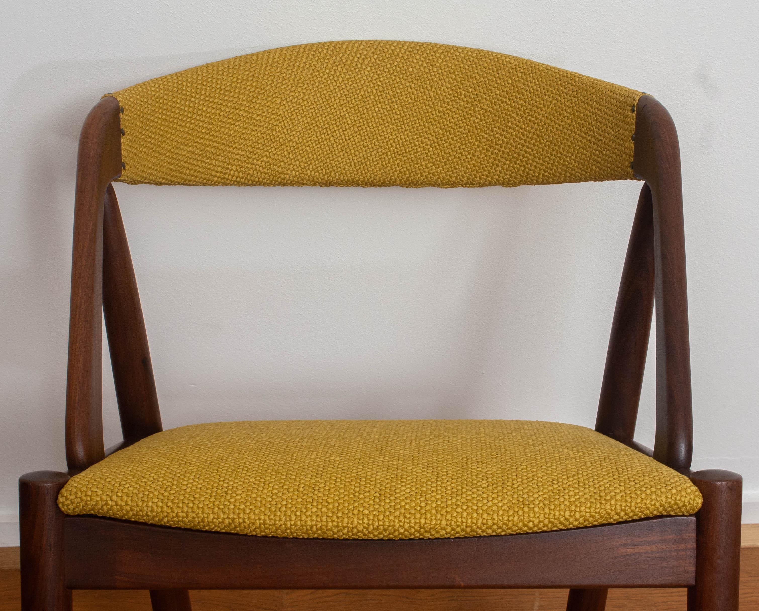 1960 Four Walnut Dining Chairs in Ochre Model 31 by Kai Kristiansen, Denmark 9