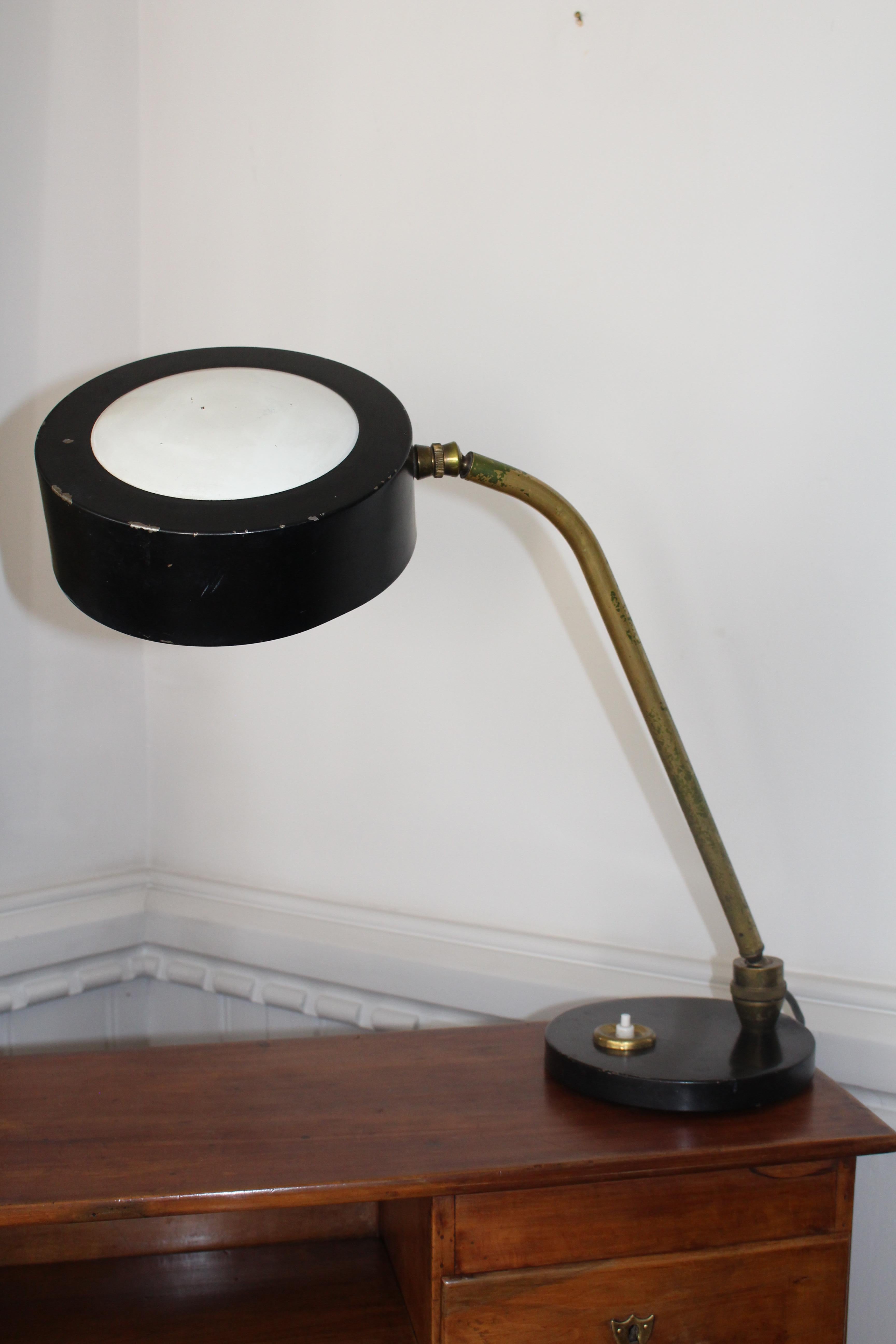 1960 French Brass & Enamel Desk Table Lamp Lighting Jujeau Mounique Maison Jumo 3