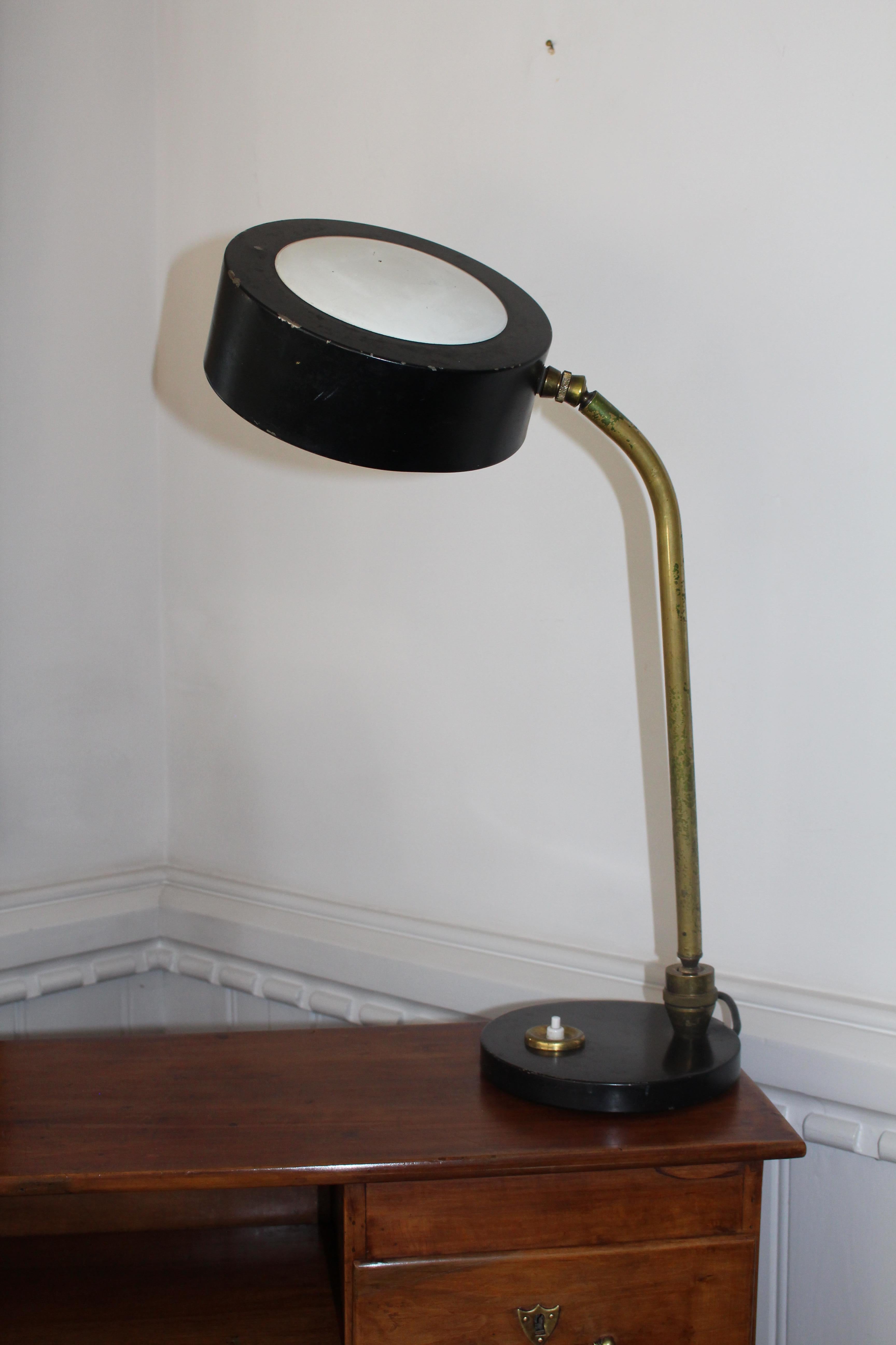 1960 French Brass & Enamel Desk Table Lamp Lighting Jujeau Mounique Maison Jumo 4