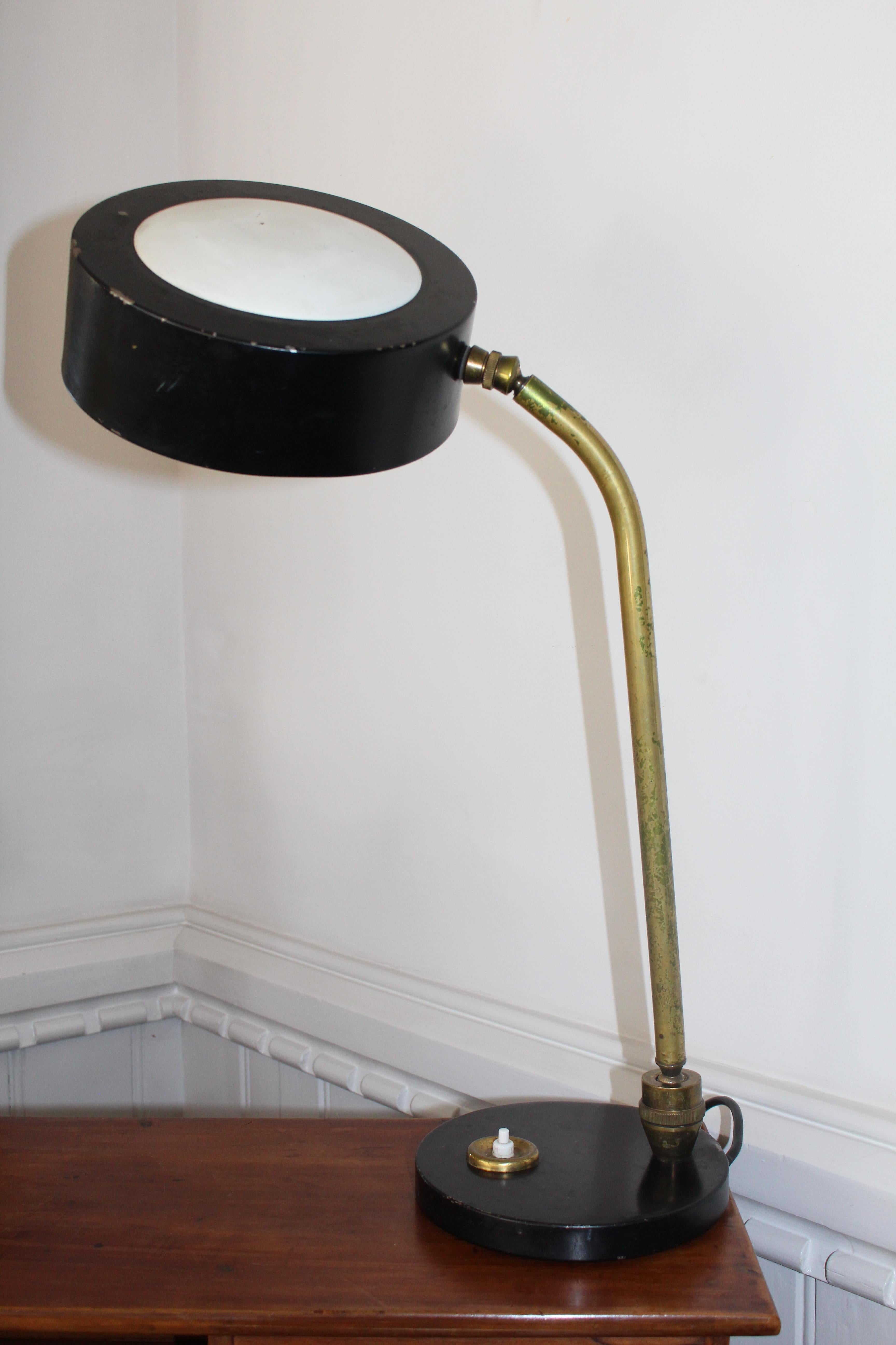 1960 French Brass & Enamel Desk Table Lamp Lighting Jujeau Mounique Maison Jumo 5