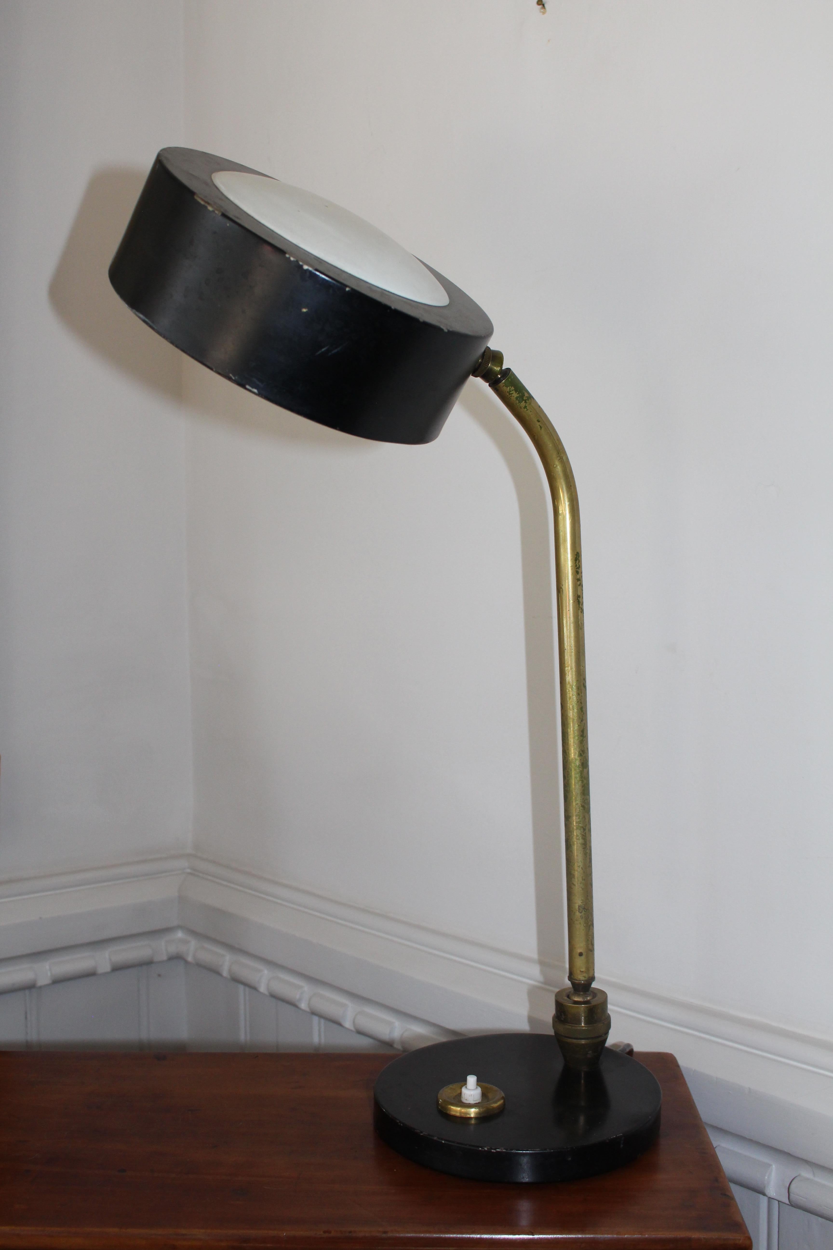 1960 French Brass & Enamel Desk Table Lamp Lighting Jujeau Mounique Maison Jumo 6