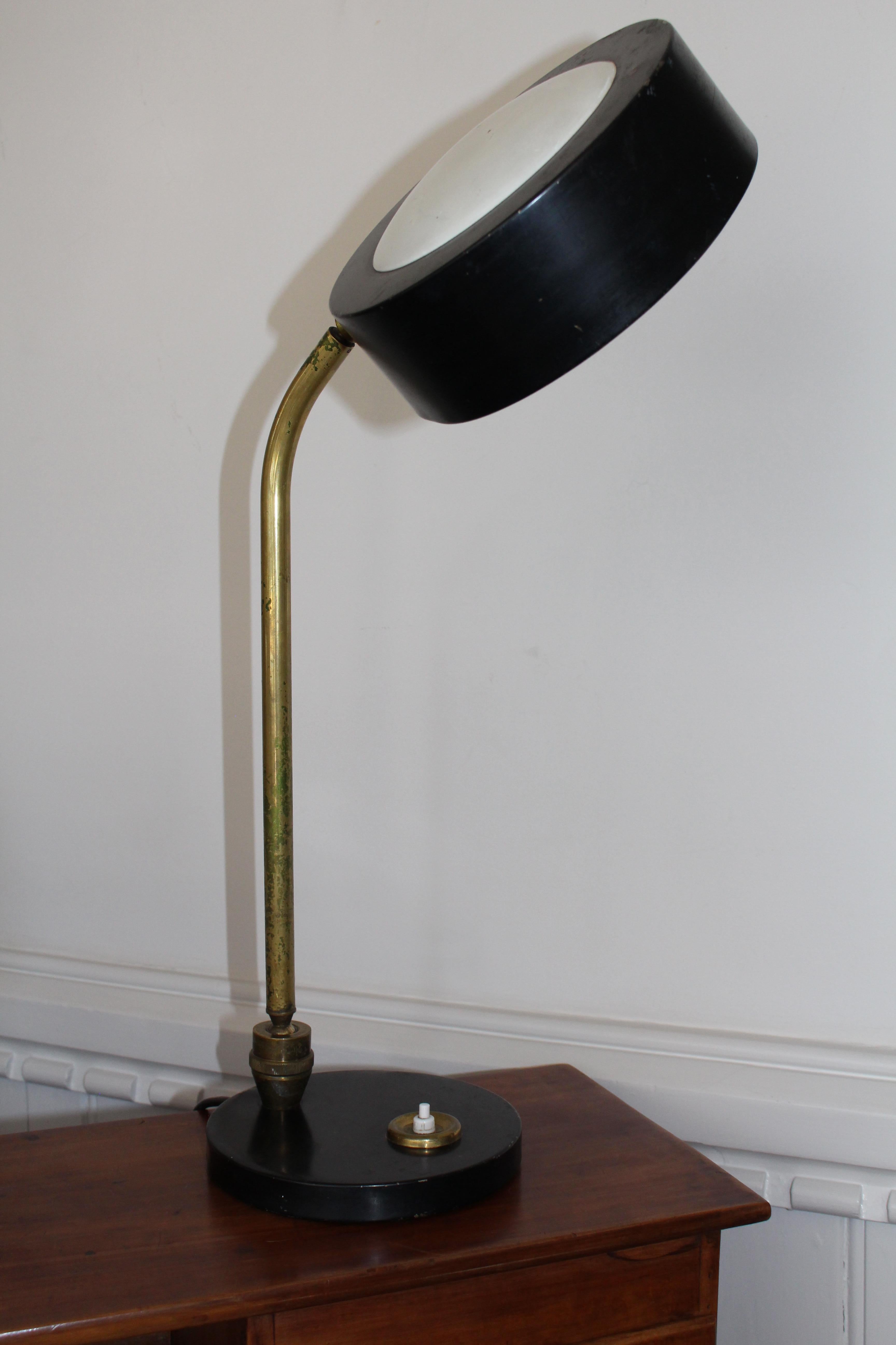 1960 French Brass & Enamel Desk Table Lamp Lighting Jujeau Mounique Maison Jumo 7