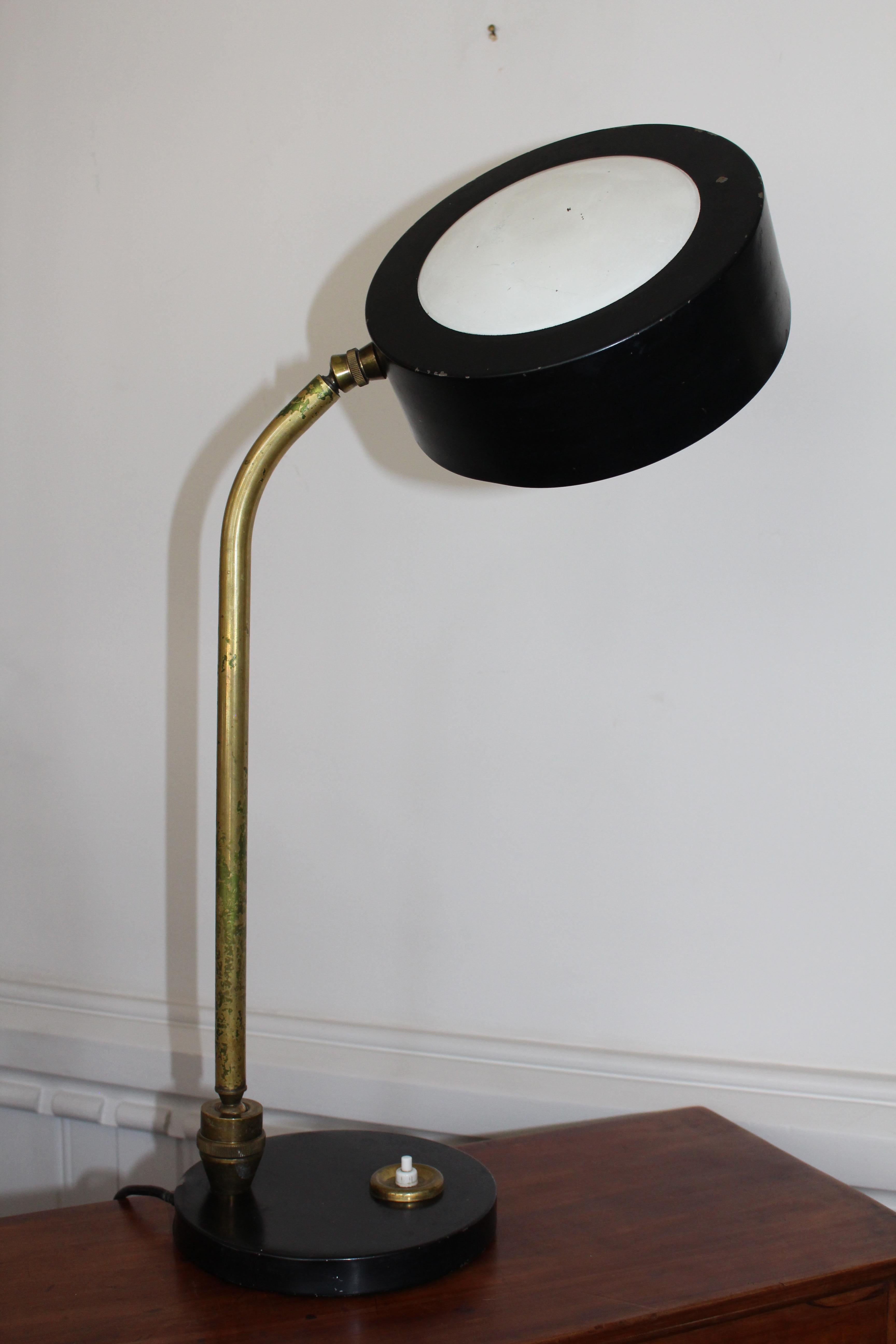 1960 French Brass & Enamel Desk Table Lamp Lighting Jujeau Mounique Maison Jumo 8