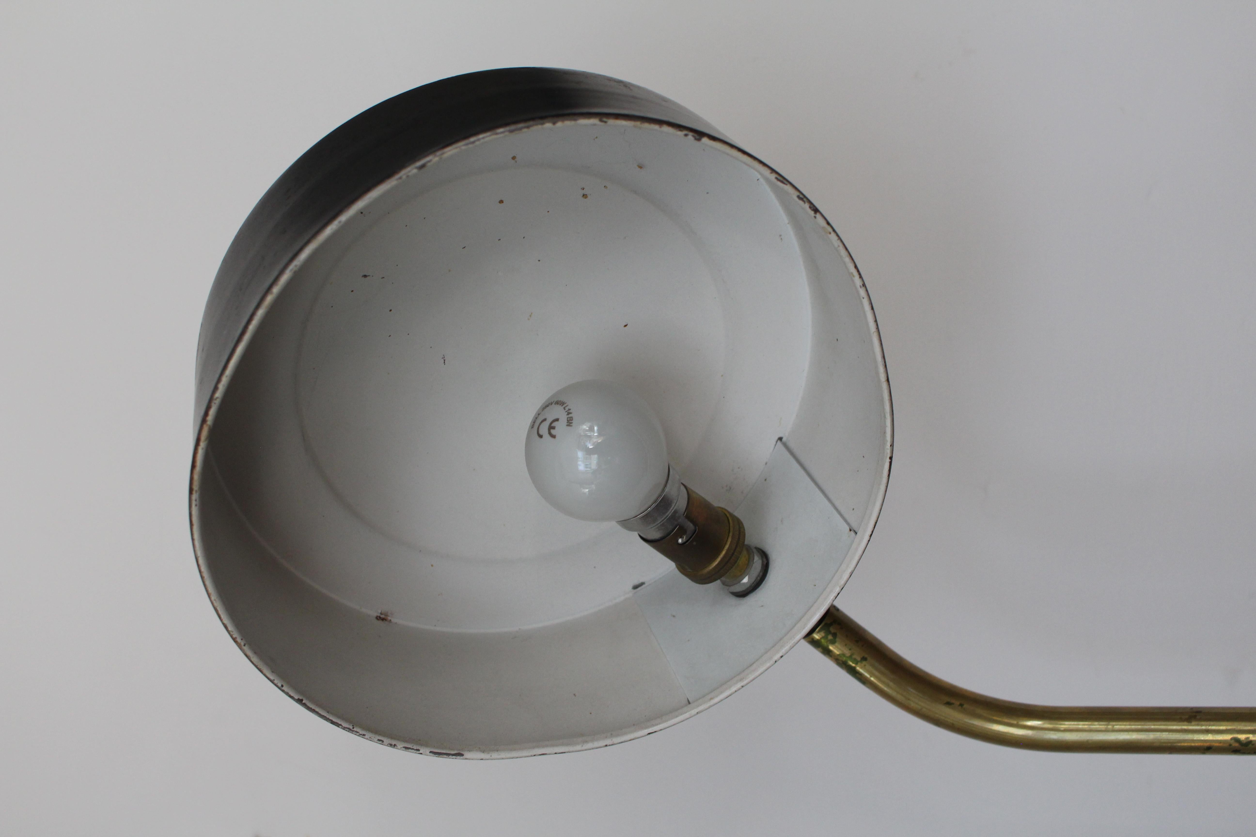 Metal 1960 French Brass & Enamel Desk Table Lamp Lighting Jujeau Mounique Maison Jumo